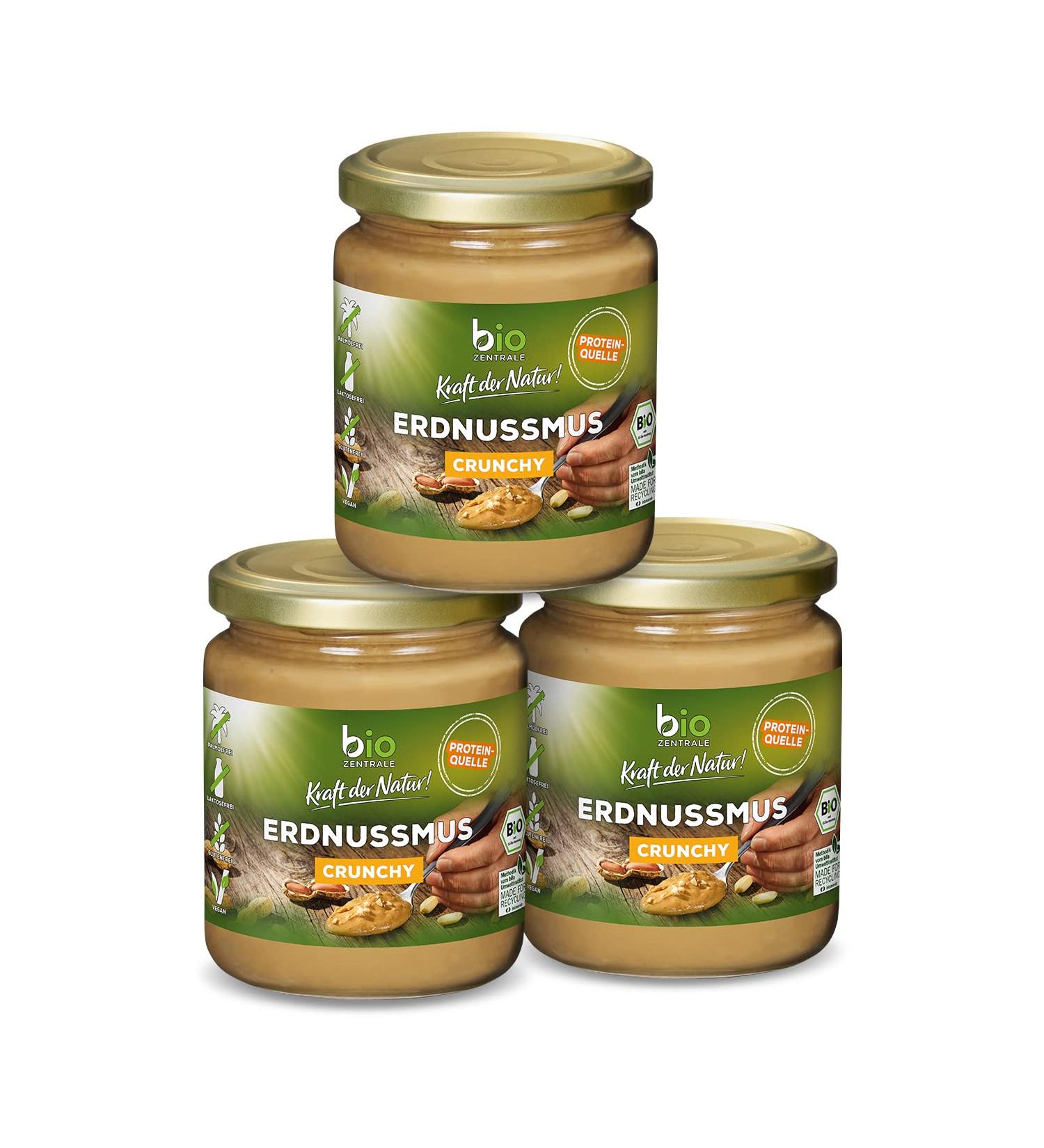 Biozentral Peanut Muscle Crunchy - Vegan Gluten-Free Protein | 3x250g Natural Peanut Butter | No Palm Oil Perfect for Smoothies & Spreads - Buy Online on SooperMarket.com