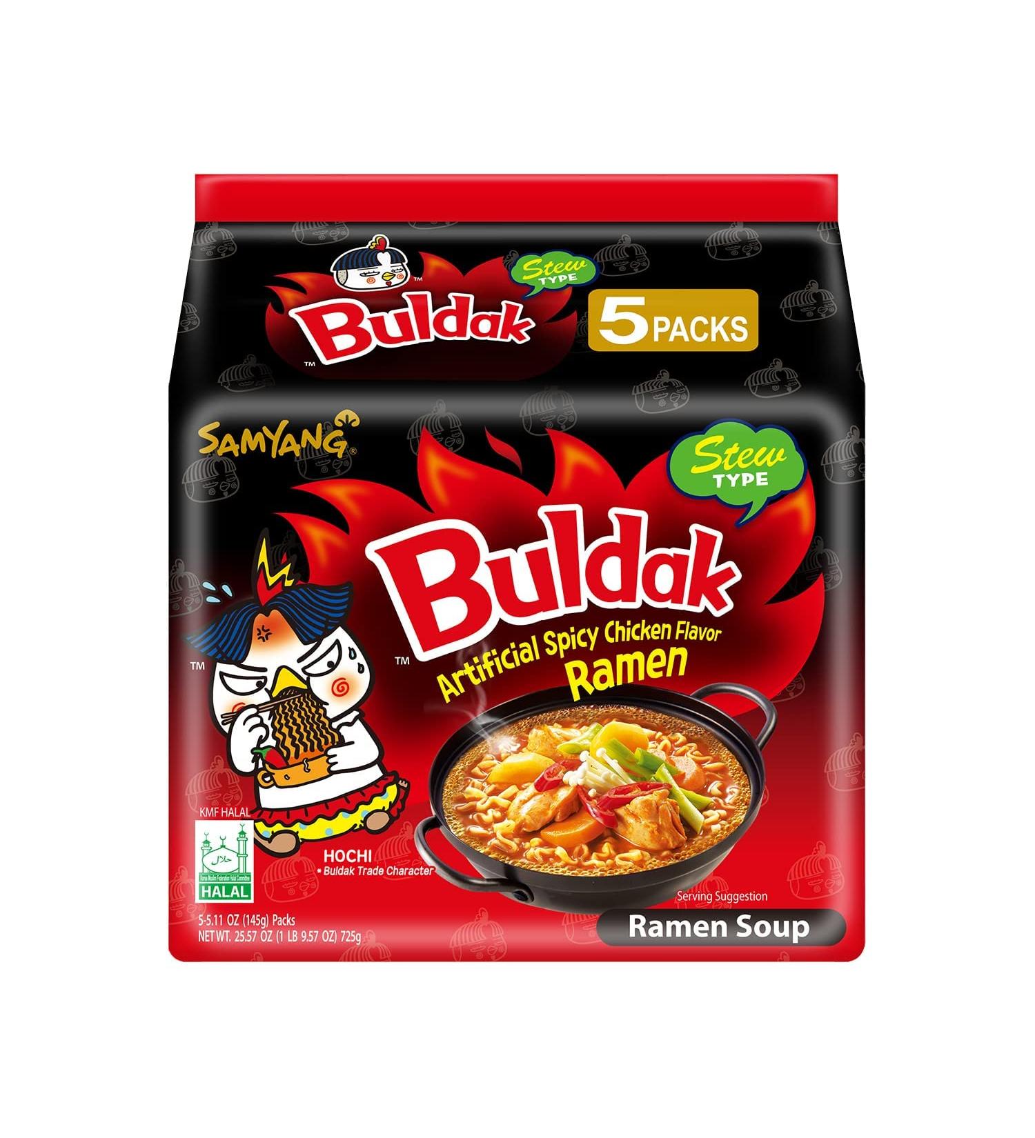 Samyang Buldak Hot Chicken Flavor Ramen - Instant Stew Noodles 5-Pack (5 x 145g) - Spicy Chicken Soup - Buy Online on SooperMarket.com