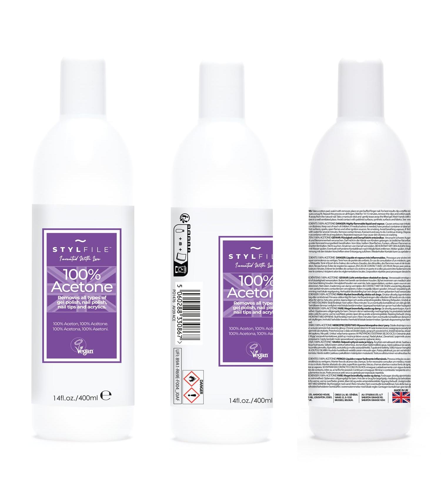 STYLFILE 100% Acetone at Home Gel Nail Varnish or Acrylic Remover 400ml Perfect for Soaking Off Gel Polish Quick & Easy Lifts Gel Polish in 15 Minutes - Buy Online on SooperMarket.com