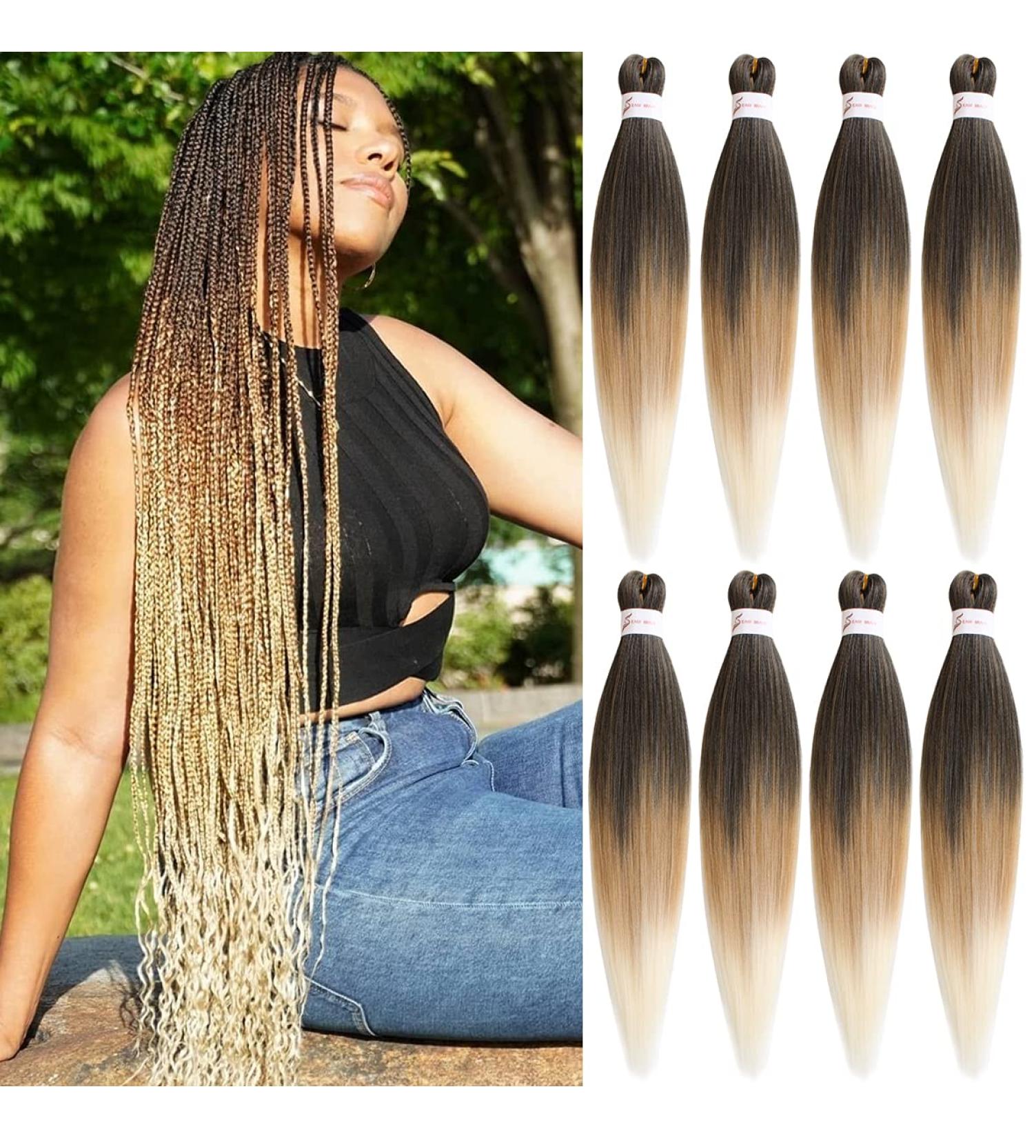 Leeven 8 Packs Pre Stretched Braiding Hair 26 Inch Yaki Texture Ombre Brading Hair Extensions for Box Braids Kanekalon Hair Fiber Crochet Hair Extensions for Braiding /26 Inch 1B/27/613# 26 Inch (Pack of 8) 1B/27/613# - Buy Online on SooperMarket.com