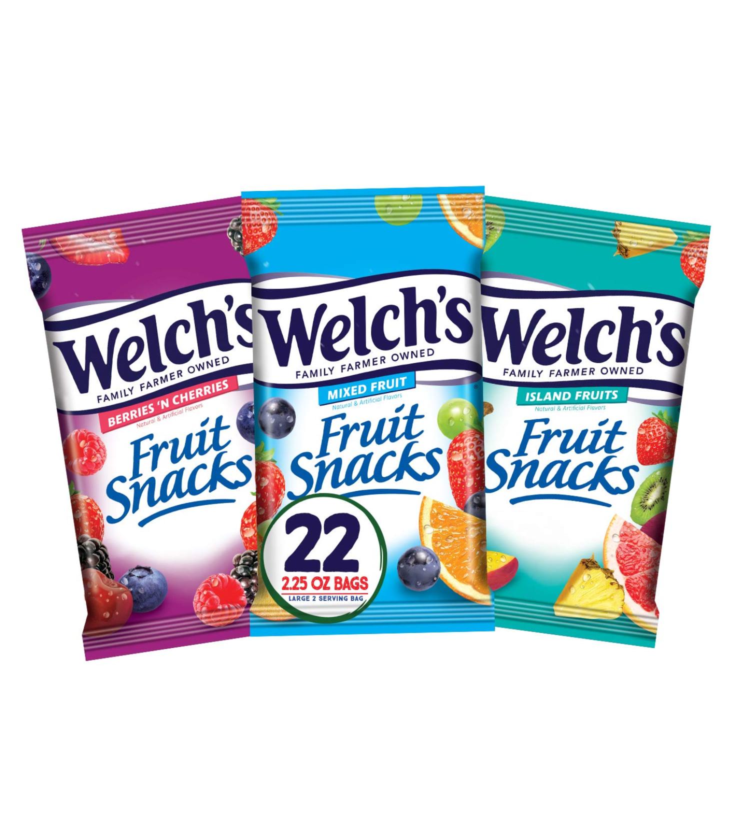 Welch's Fruit Snacks Variety Pack - Mixed Fruit, Island Fruits & Berries, Gluten-Free (Pack of 22, 2.25 oz Bags) - Buy Online on SooperMarket.com