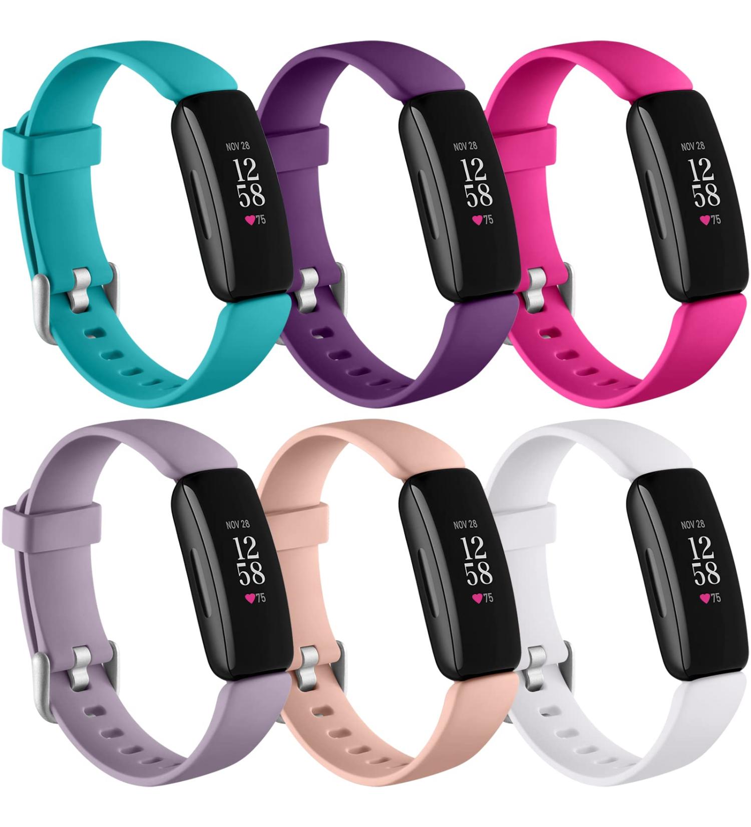 Keponew Fitbit Inspire 2 Bands 6 Pack - Teal/Plum/Rose Pink/White/Pink Sand/Lavender | Sport Wristband Replacement for Women Men Small 5.5-7.2 - Buy Online on SooperMarket.com