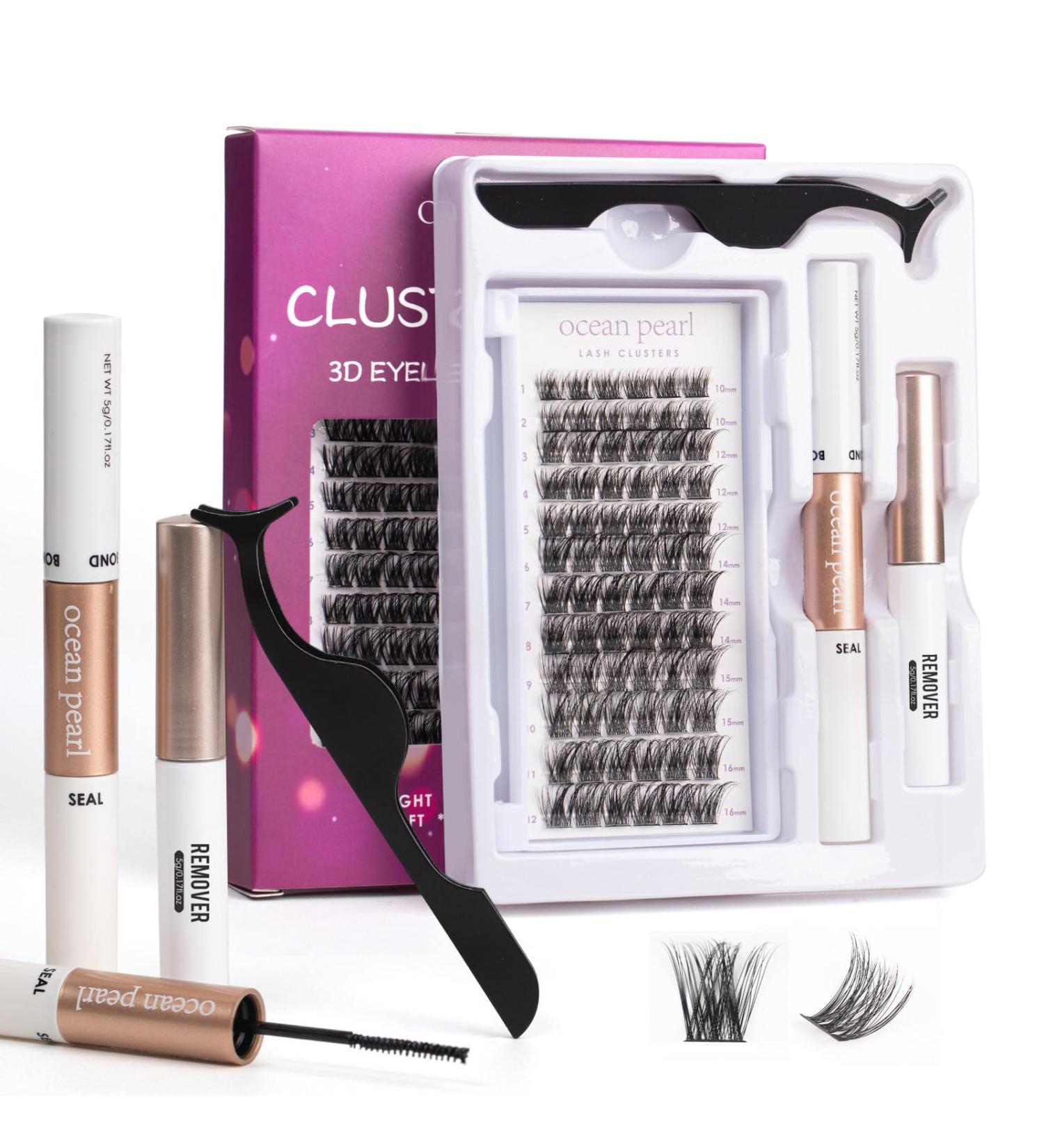 Lash Extension Kit 72 Cluster Individual Natural Lashes with Bond & Seal, Tweezers, Glue Remover | Easy DIY at Home 10-16mm C/D Curl - OP01 - Buy Online on SooperMarket.com