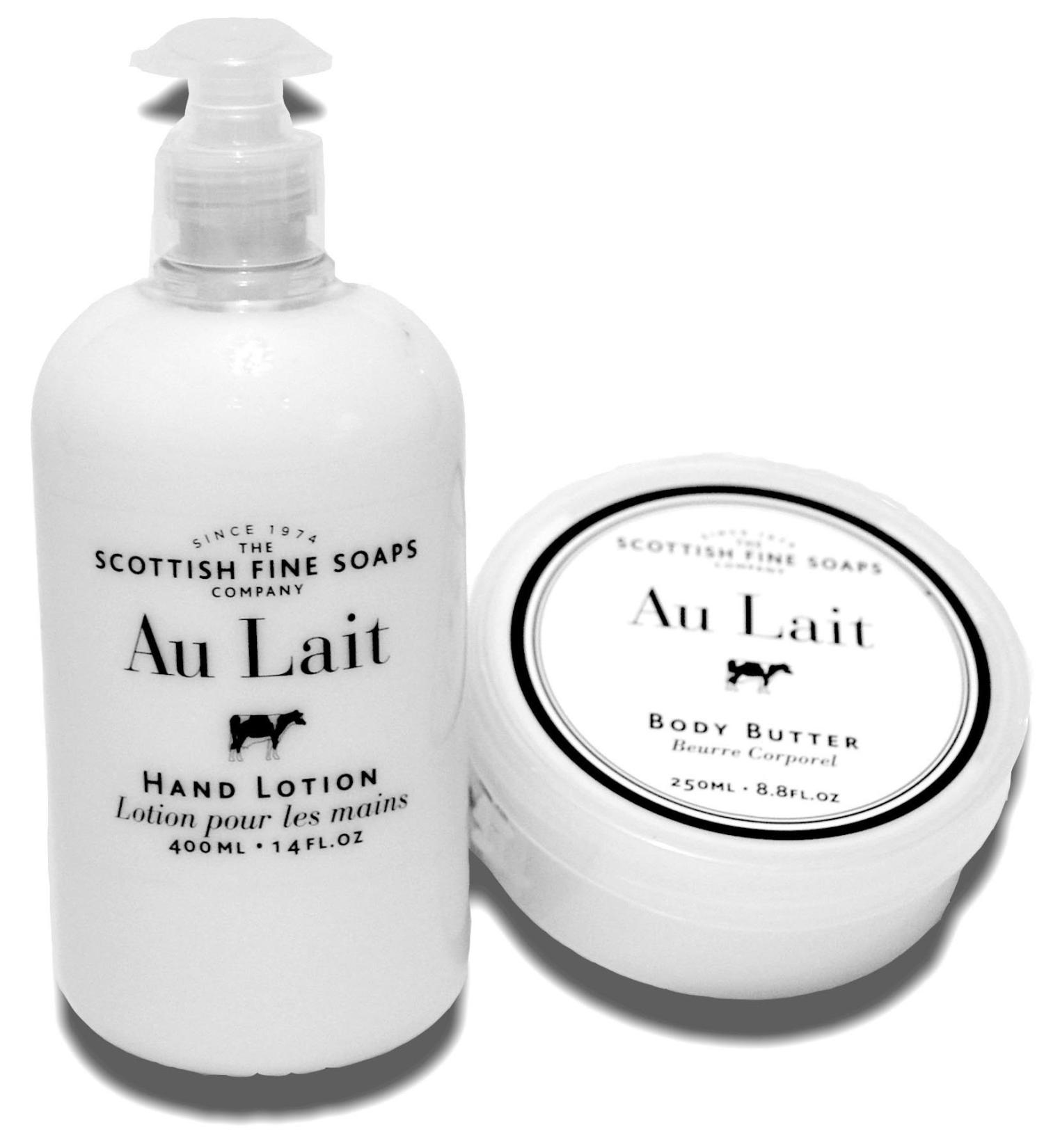 Au Lait Hand Lotion Pump 14. Oz. & Nourishing Body Butter 8.8 Oz.