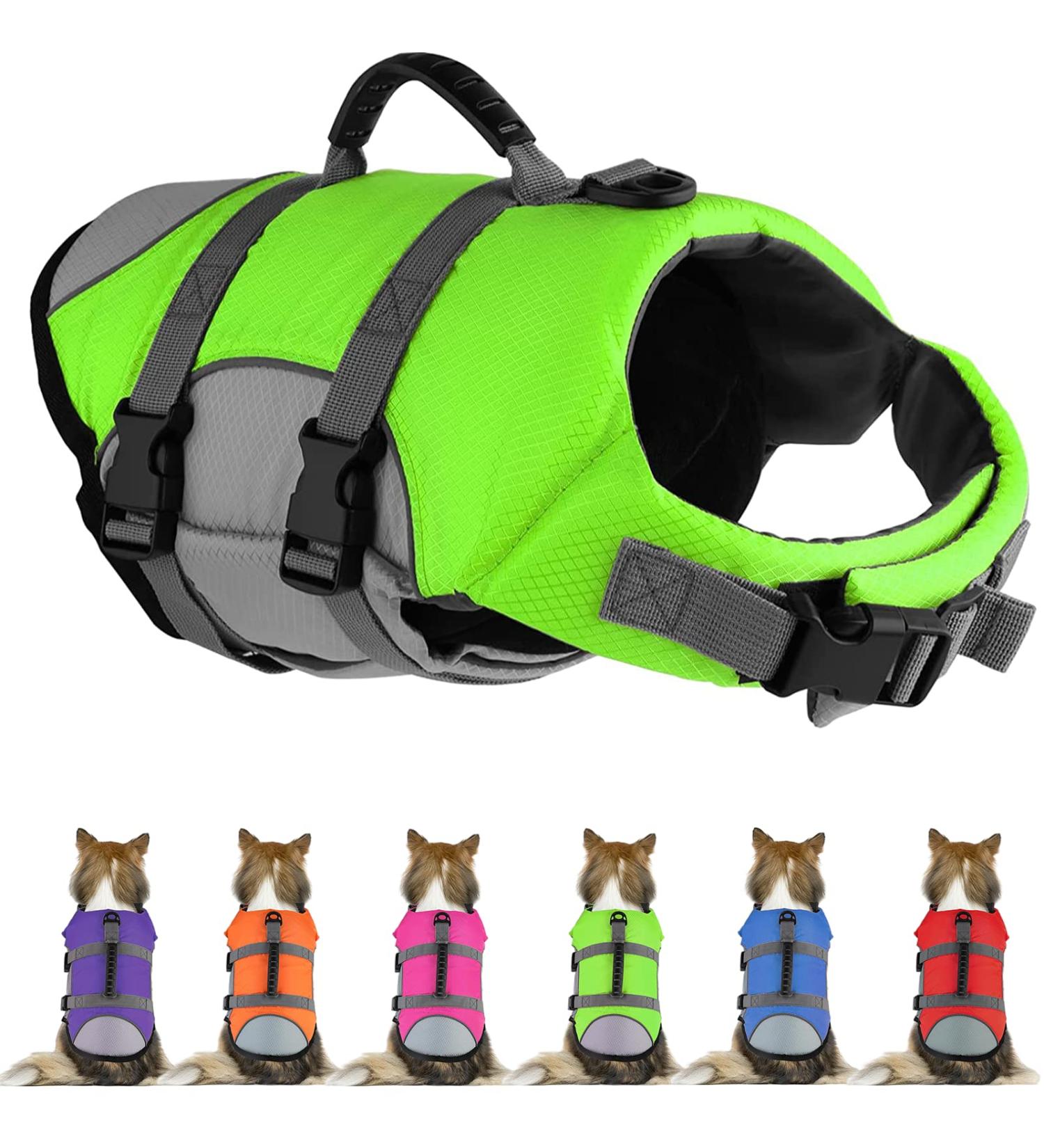 MKLHGTY Reflective Dog Life Jacket - Adjustable with Rescue Handle - Ripstop Pet Safety Vest for Swimming & Boating - Green - XS - Buy Online on SooperMarket.com