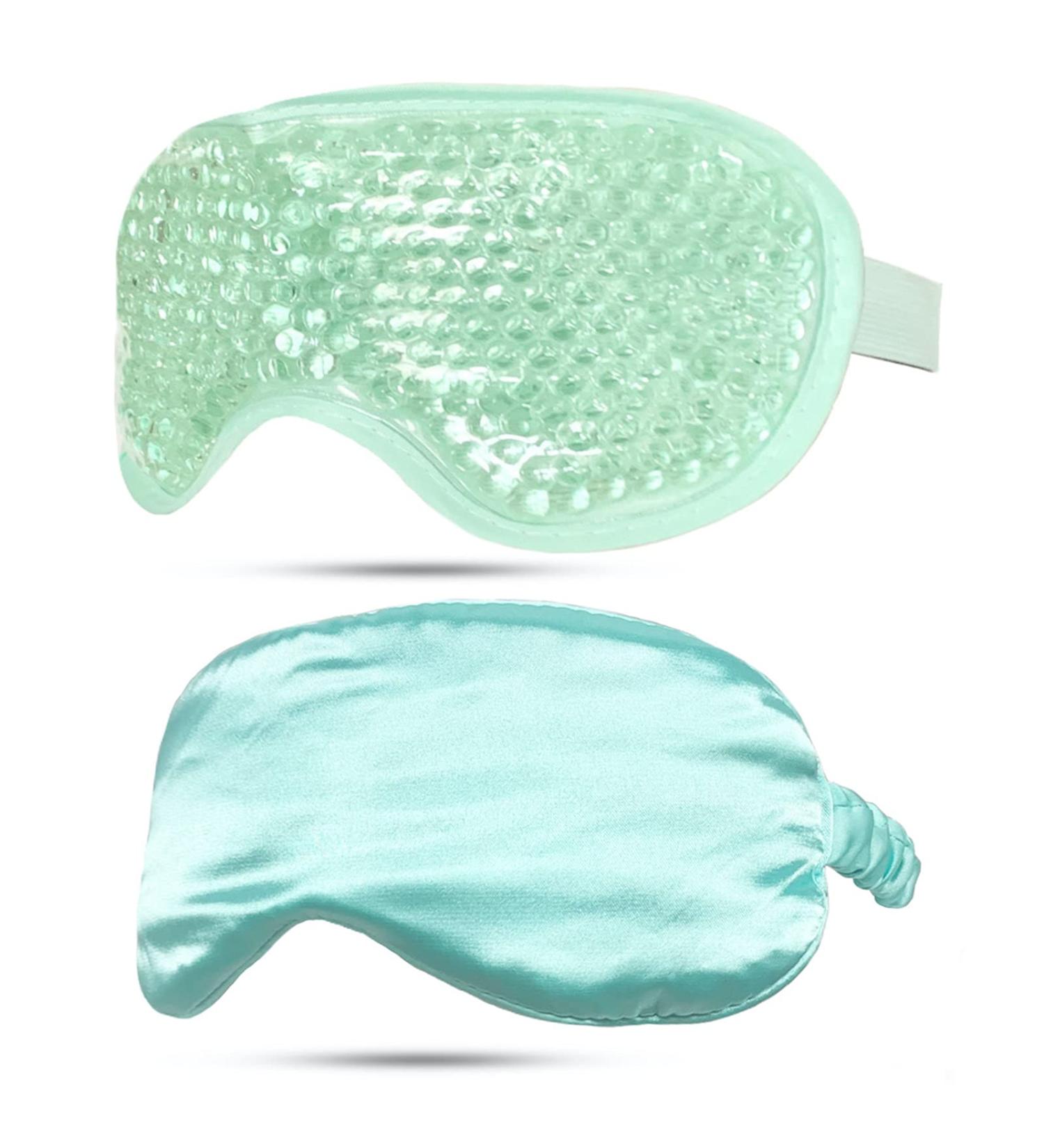 Gel Eye Mask + Silk Sleep Mask: Hot/Cold Therapy for Puffy Eyes, Dark Circles, Headaches - Adjustable Strap & Reusable (Light Green) - Buy Online on SooperMarket.com