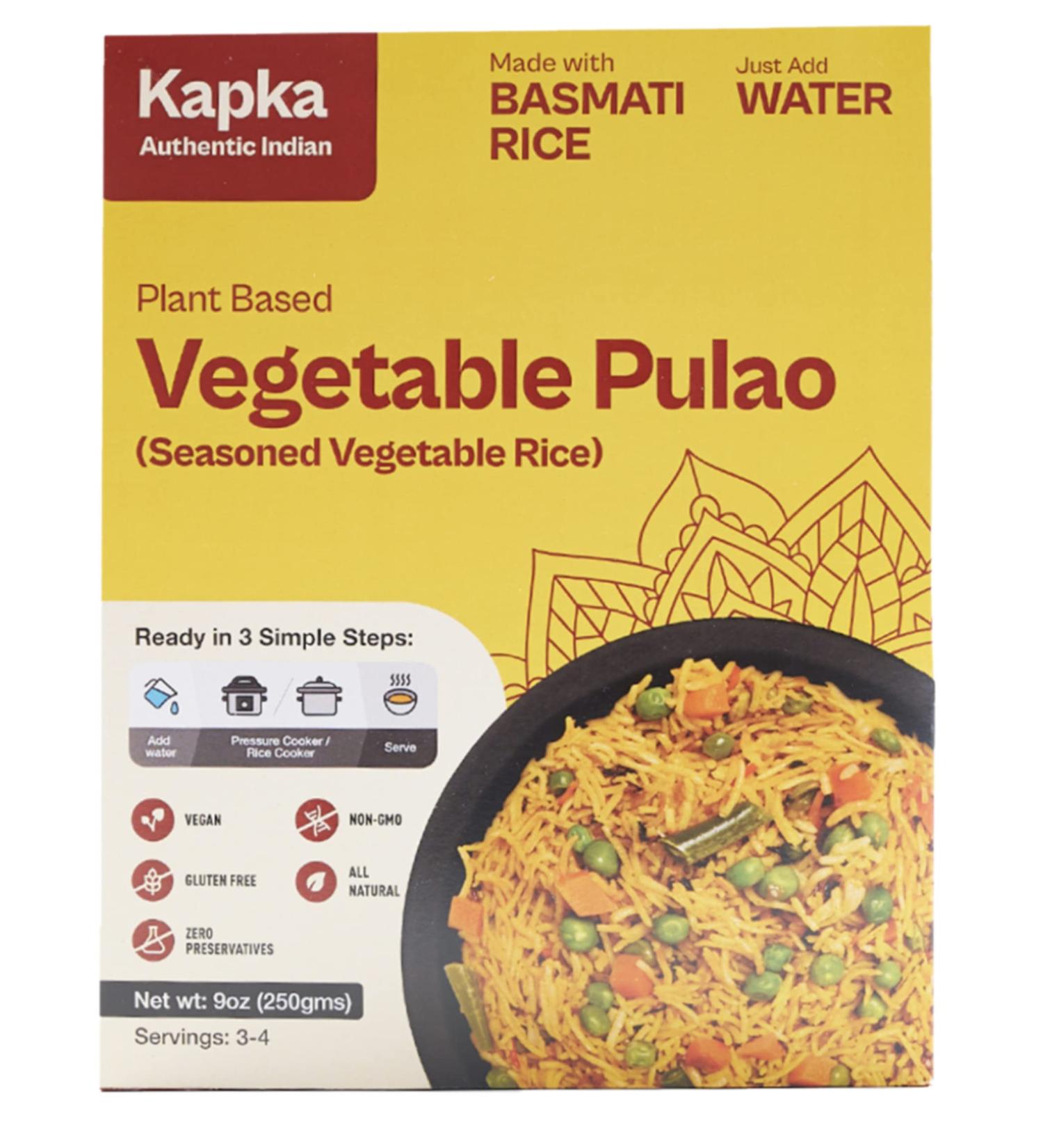 Kapka Vegetable Pulao Vegan Indian Food - 5 Pack Basmati Rice Meal Kit for Instant Pots | Ready to Eat Entrees - Pressure Cooker Friendly | 3-4 Servings Per Pack - Buy Online on SooperMarket.com