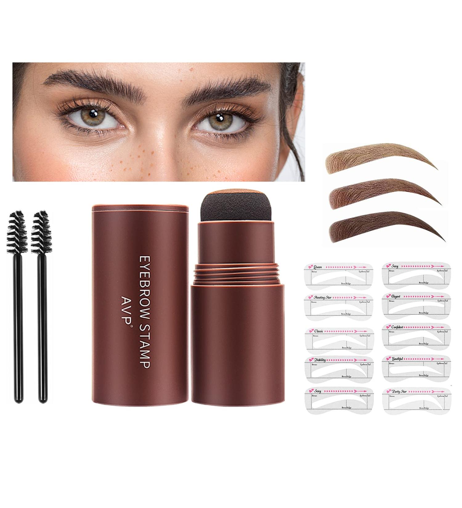 Eyebrow Stamp Stencil Kit - 10 Reusable Stencils, 2 Spiral Brushes - Light Brown - Buy Online on SooperMarket.com