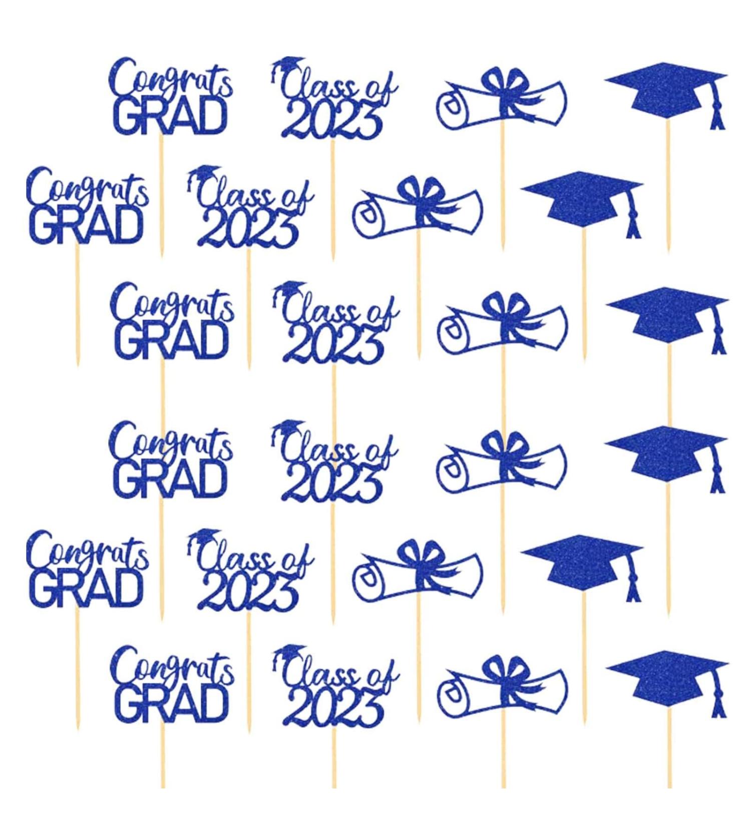 JINGLING Graduation Cake Toppers 24 Piece Graduation Cupcake Toppers Glitter Class of 2023 Graduation Caps Cupcake Picks for Party Cake Decorations Blue - Buy Online on SooperMarket.com