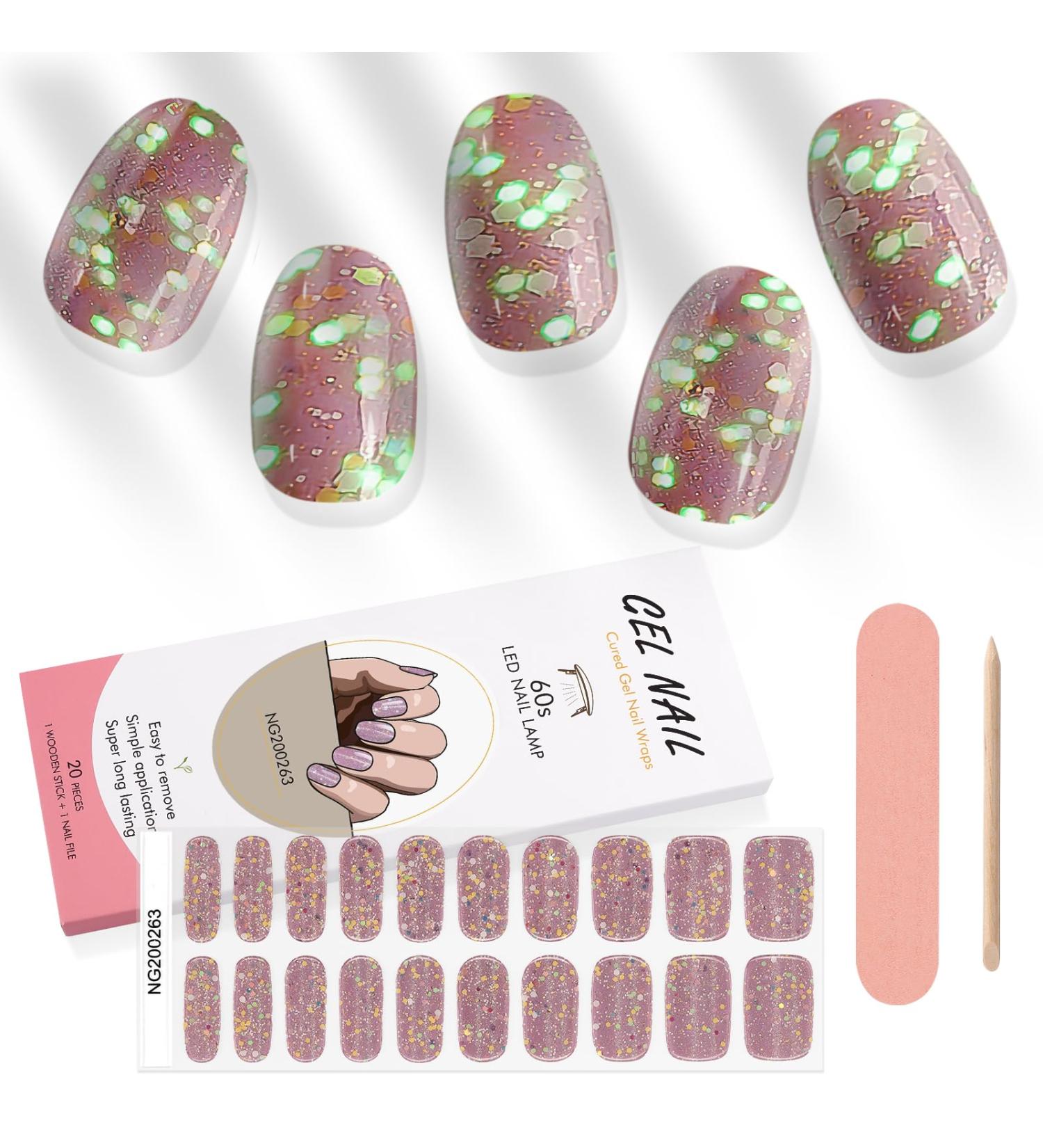 Kalolary 20PCS Luminous Glitter Gel Nail Polish Strips - Glow in the Dark Adhesive Full Wrap Stickers + Nail File - Rose - Buy Online on SooperMarket.com