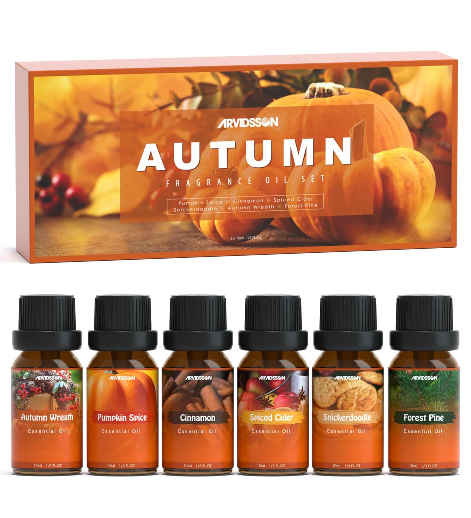 ARVIDSSON Fall Essential Oils Set Autumn Fragrance Oil for Diffusers Candle Making Pumpkin Spice Cinnamon Spiced Cider Autumn Wreath Pine Snickerdoodle Fall Scented Oils for Home - Buy Online on SooperMarket.com