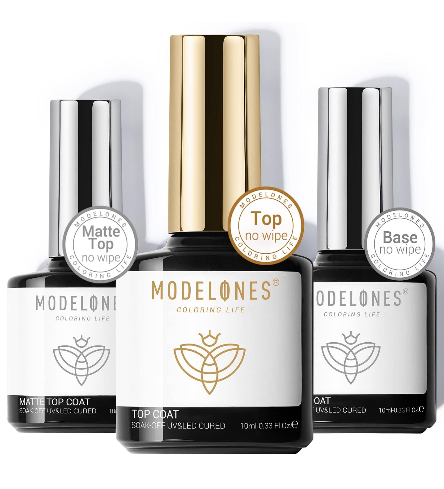 Modelones 10ml Matte Top Coat Base Coat 3Pcs Set - No Wipe, Long Lasting, High Gloss Shine and Matte Effects | DIY Gel Nail Polish at Home - Buy Online on SooperMarket.com