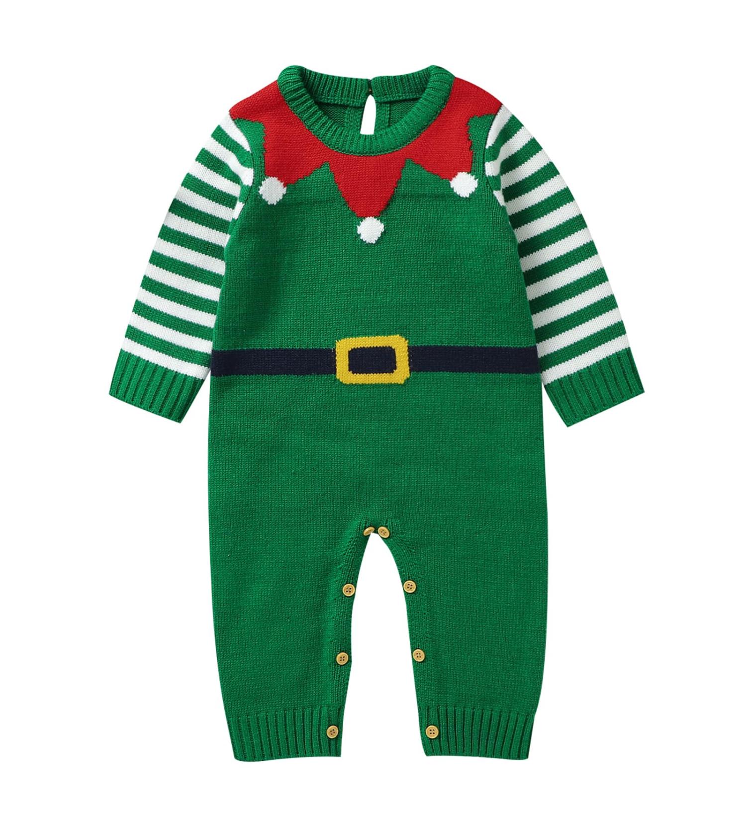Mimixiong Baby Christmas Outfit | Knitted Xmas Romper for Newborn Boys and Girls | Long Sleeve Costume | 0-3 Months | Green - Buy Online on SooperMarket.com