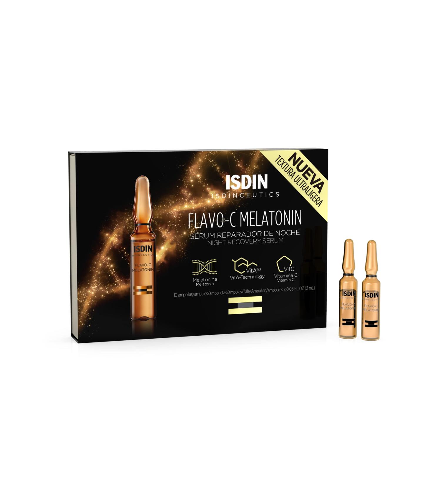 ISDIN Flavo-C Melatonin Night Repair Serum (10 ampoules) | Antioxidant Skin Defense Booster - Buy Online on SooperMarket.com