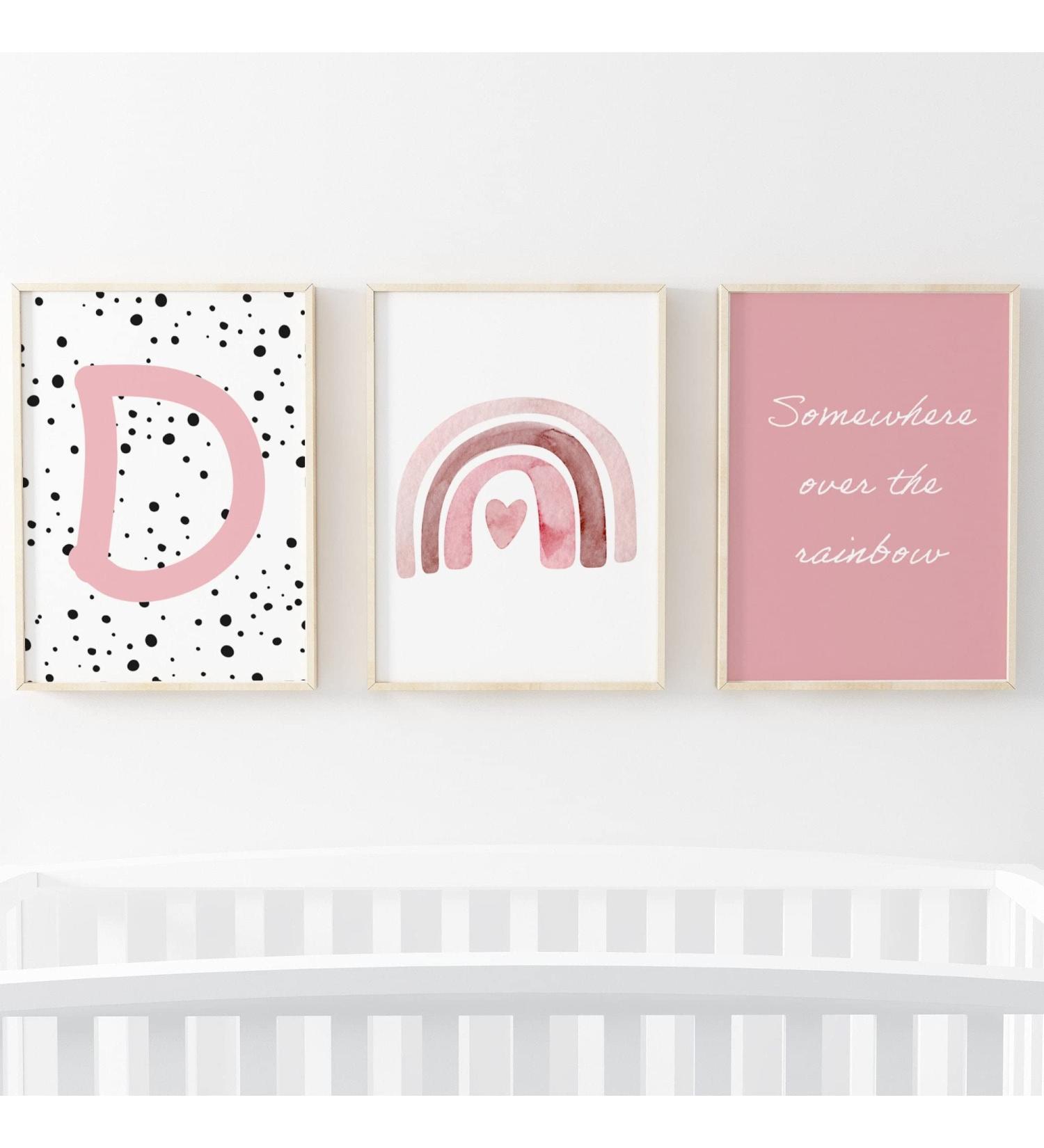 Pompom Prints Set of 3 Girls Bedroom Rainbow Nursery Prints | Scandi Boho Style Decor | Playroom Wall Art (A4 D) - Buy Online on SooperMarket.com