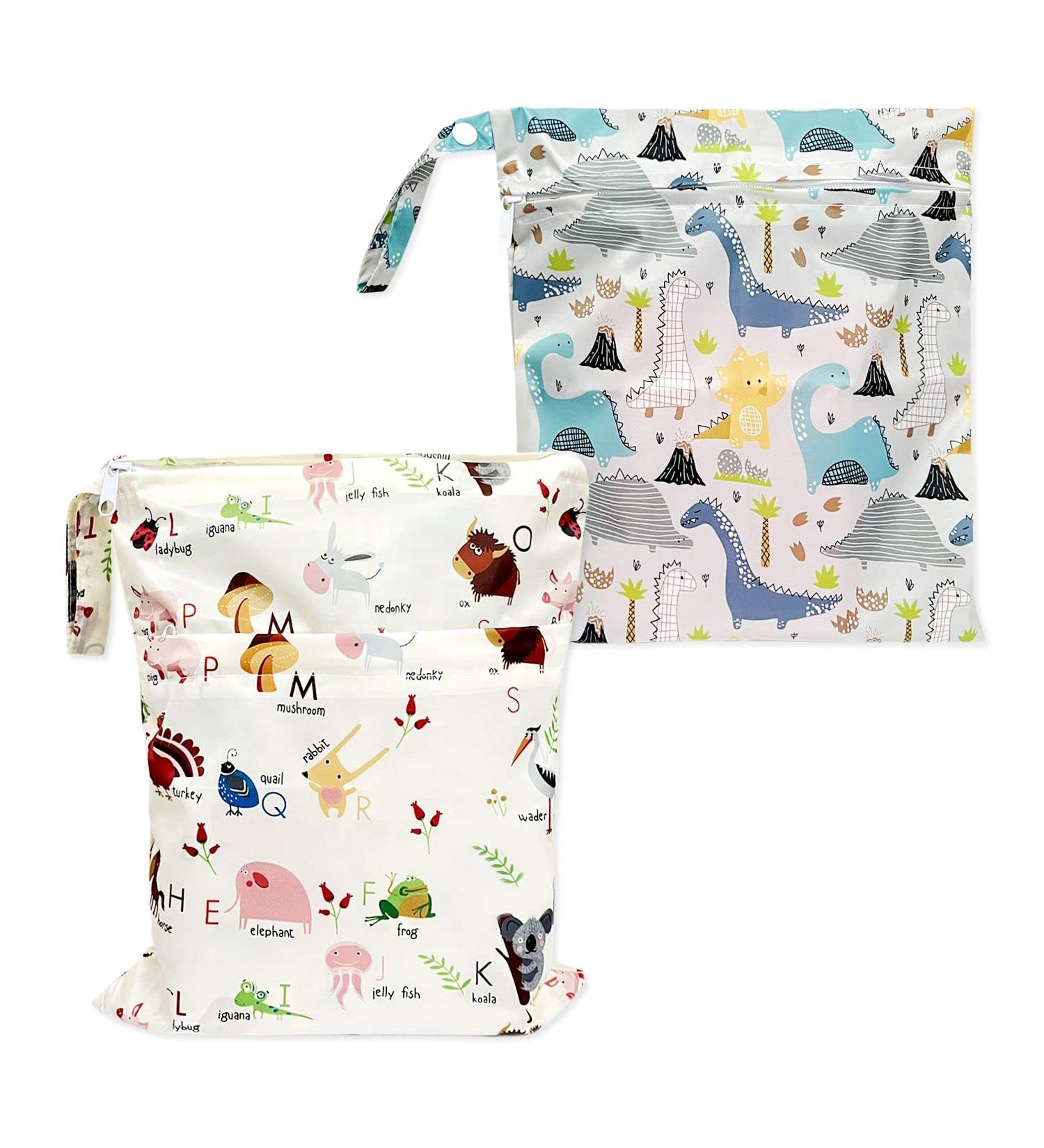 CQQNIU 2 Pcs Baby Waterproof Diaper Organizer - Reusable Wet Bag for Swimwear & Day Care - Dinosaurs Letters Design - Buy Online on SooperMarket.com