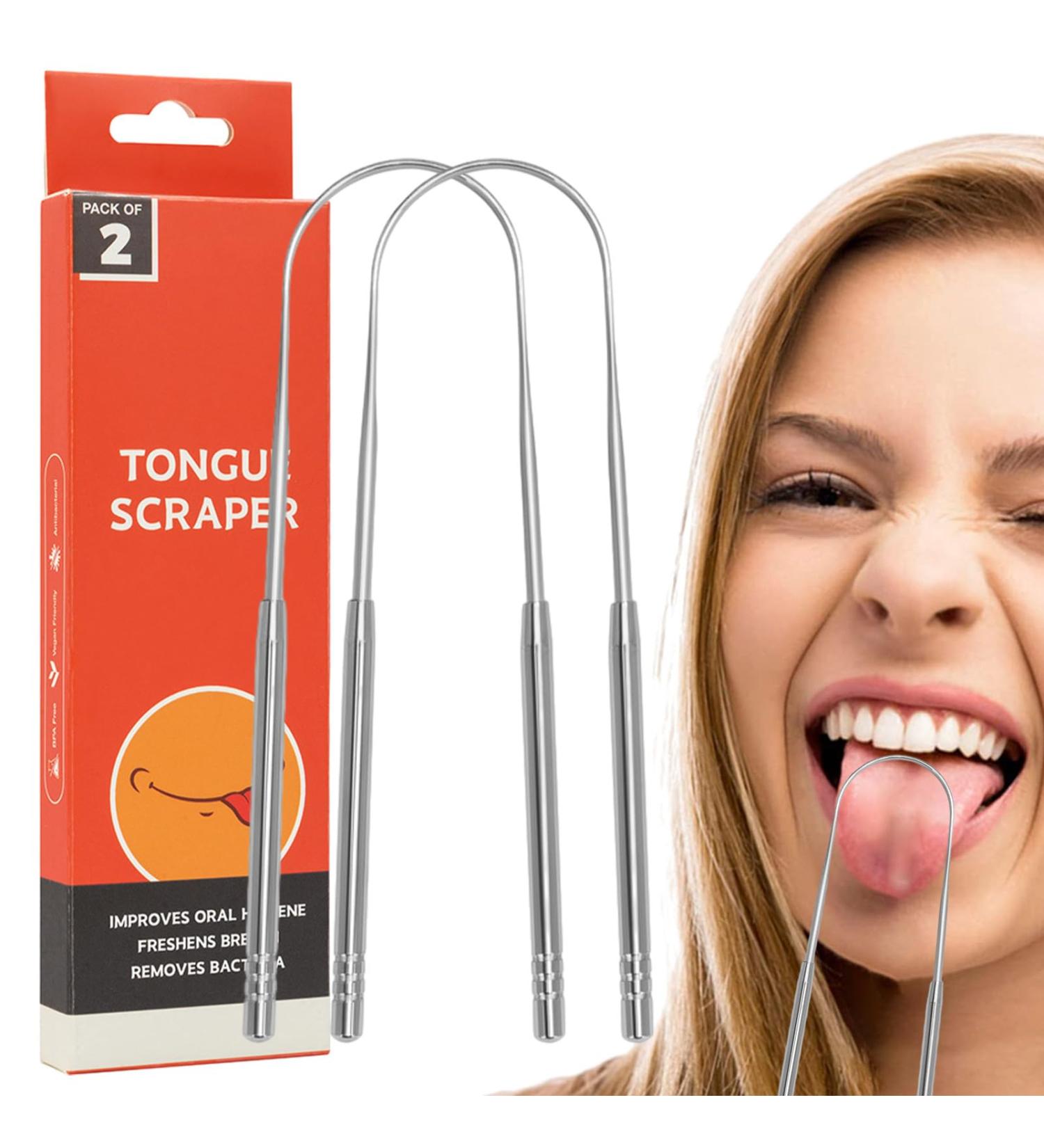 Calakono Stainless Steel Tongue Scraper | Portable Tongue Cleaning Brush for Adults | Reduce Bad Breath & Enhance Oral Hygiene - Buy Online on SooperMarket.com