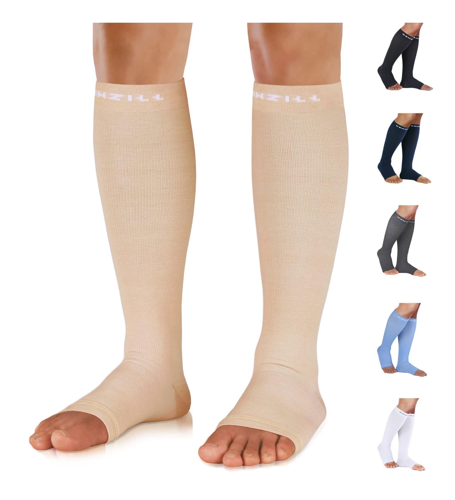 NEWZILL Graduated Compression Socks 20-30 mmHg - Open Toe for Women & Men - Small-Medium Beige - Buy Online on SooperMarket.com