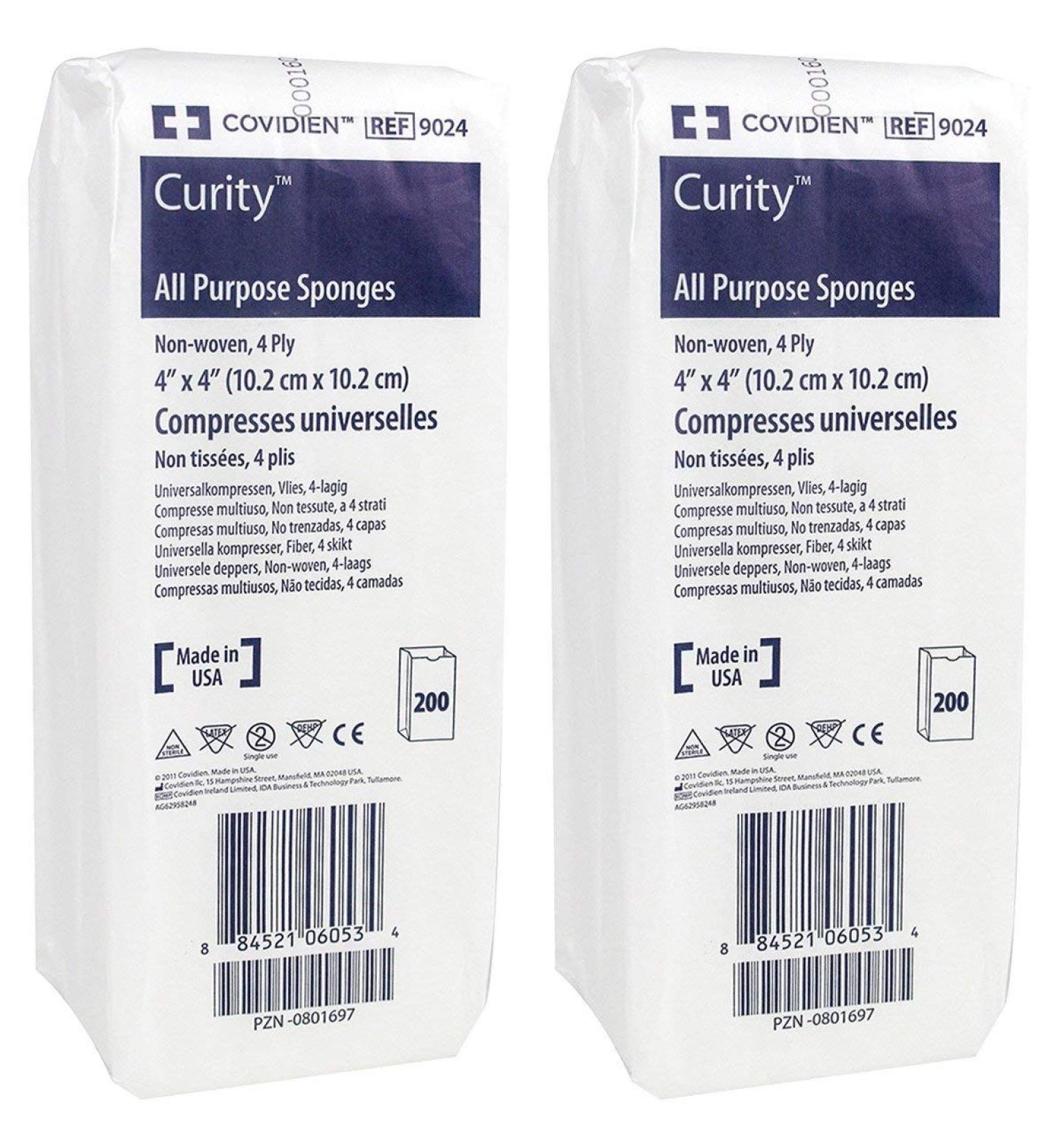 Covidien 9024 Curity All Purpose Gauze Sponge 4 Ply - 4 X 4 Inch 200 Count (Pack of 2)