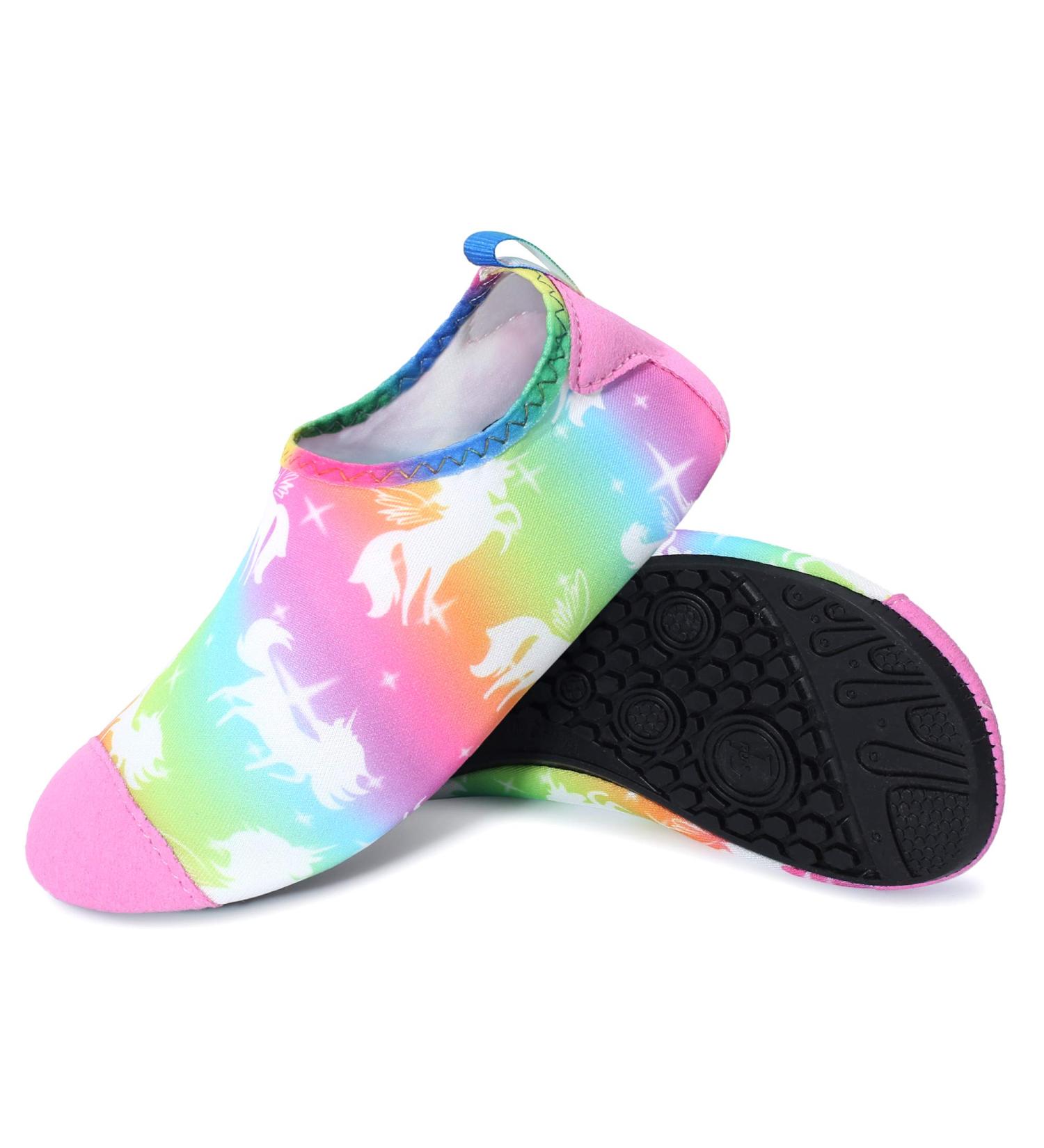 JIASUQI Kids Water Shoes - Quick Dry Barefoot Aqua Socks for Beach & Pool - Multi Horse - Size 5.5/6 UK Child - Buy Online on SooperMarket.com