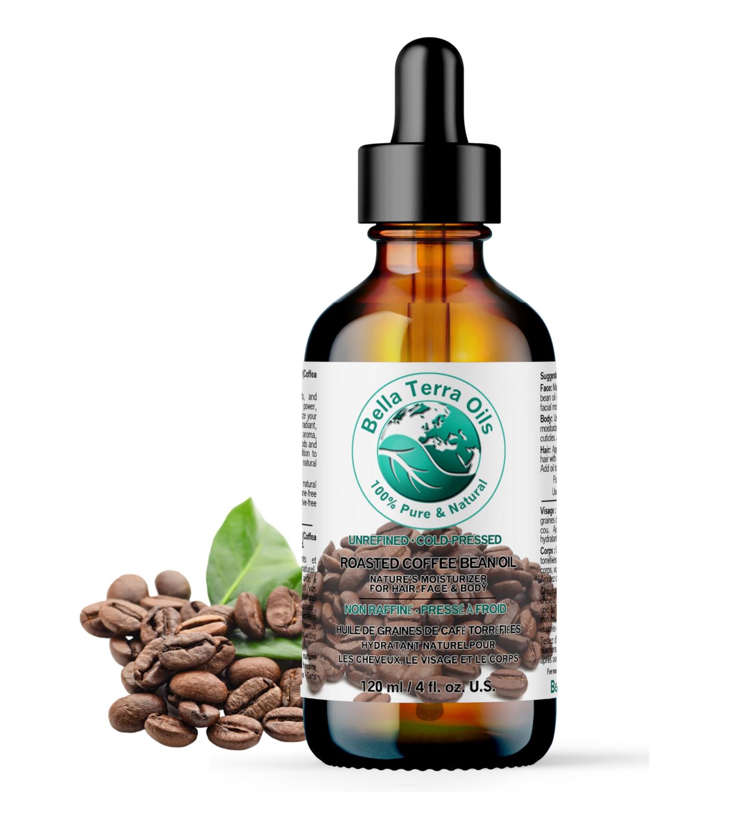 Coffee Bean Oil from Roasted Beans. 120 ml. 100% Pure. Carrier Oil. Cold-pressed. Unrefined. Organic. Single Ingredient. Rich in Antioxidants. Nourishes Under-Eye Skin. Natural Moisturizer for Face and Body. Bella Terra Oils. 120 ml (Pack of 1) - Buy Online on SooperMarket.com