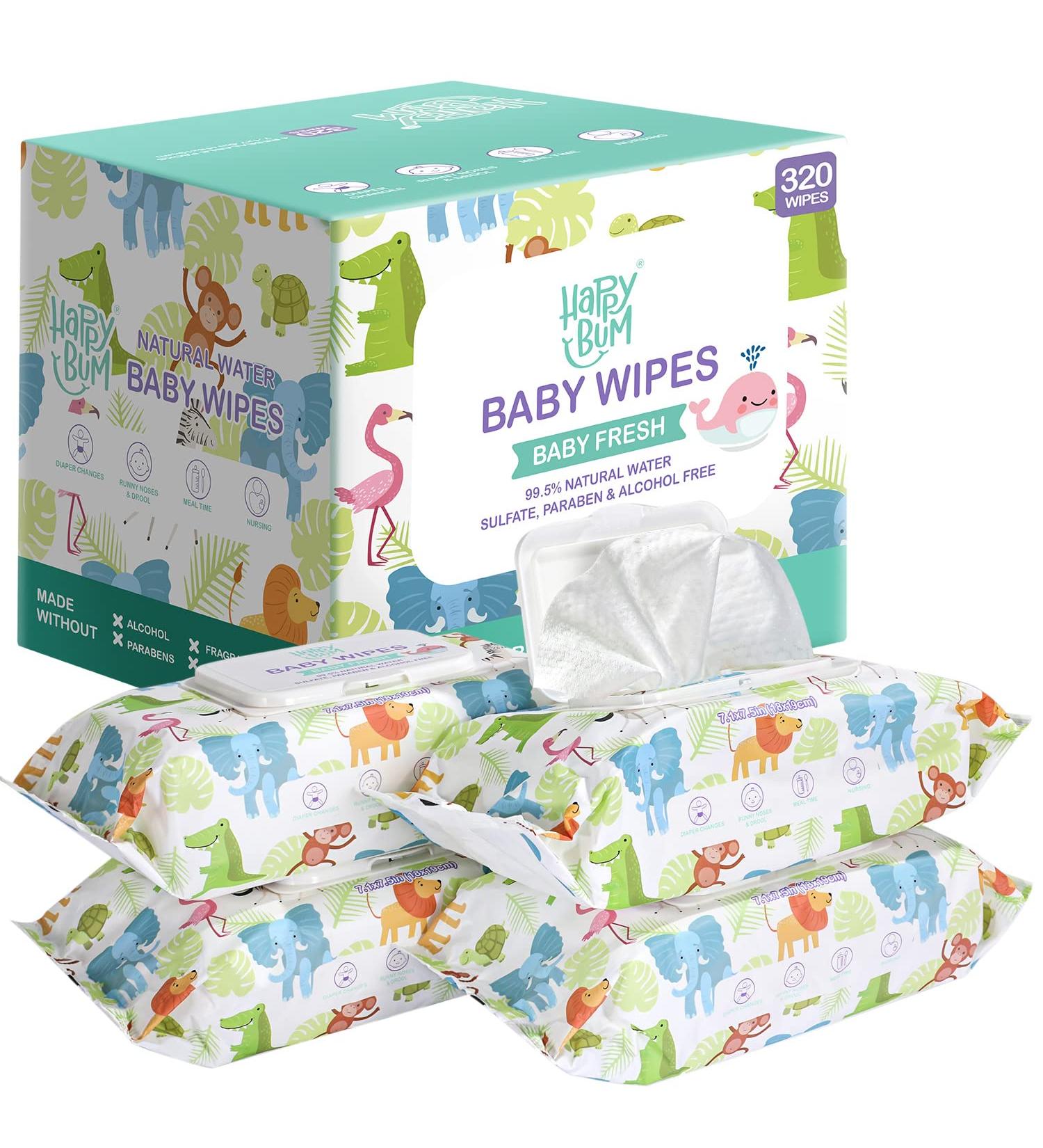 HAPPY BUM Sensitive Water Baby Diaper Wipes - Hypoallergenic, Unscented (320 Wipes) - Buy Online on SooperMarket.com