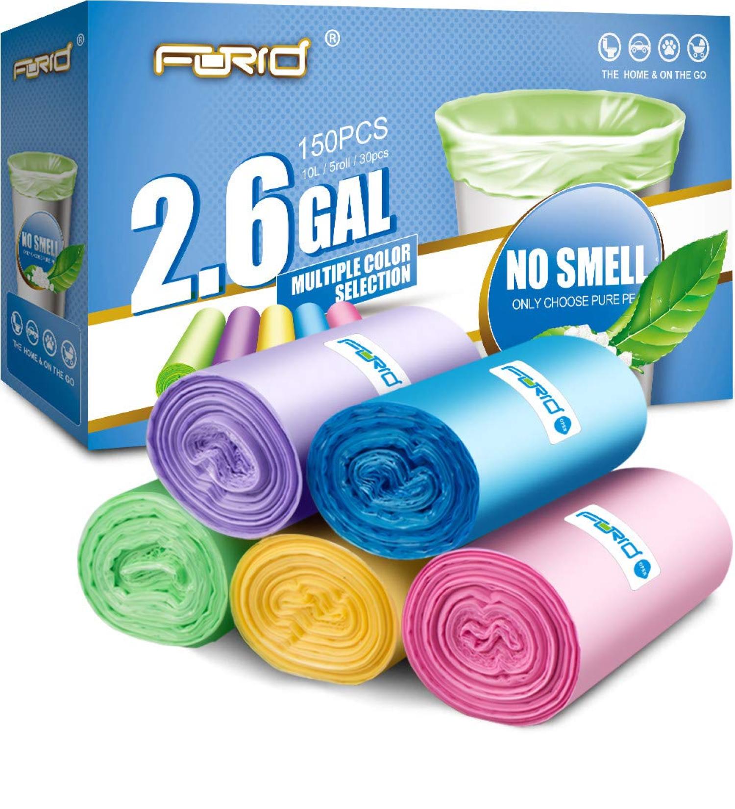 Forid 2.6 Gallon Small Trash Bags - 150 Count - Bedroom, Home, Kitchen - 5 Color Variety - Best Seller - Buy Online on SooperMarket.com