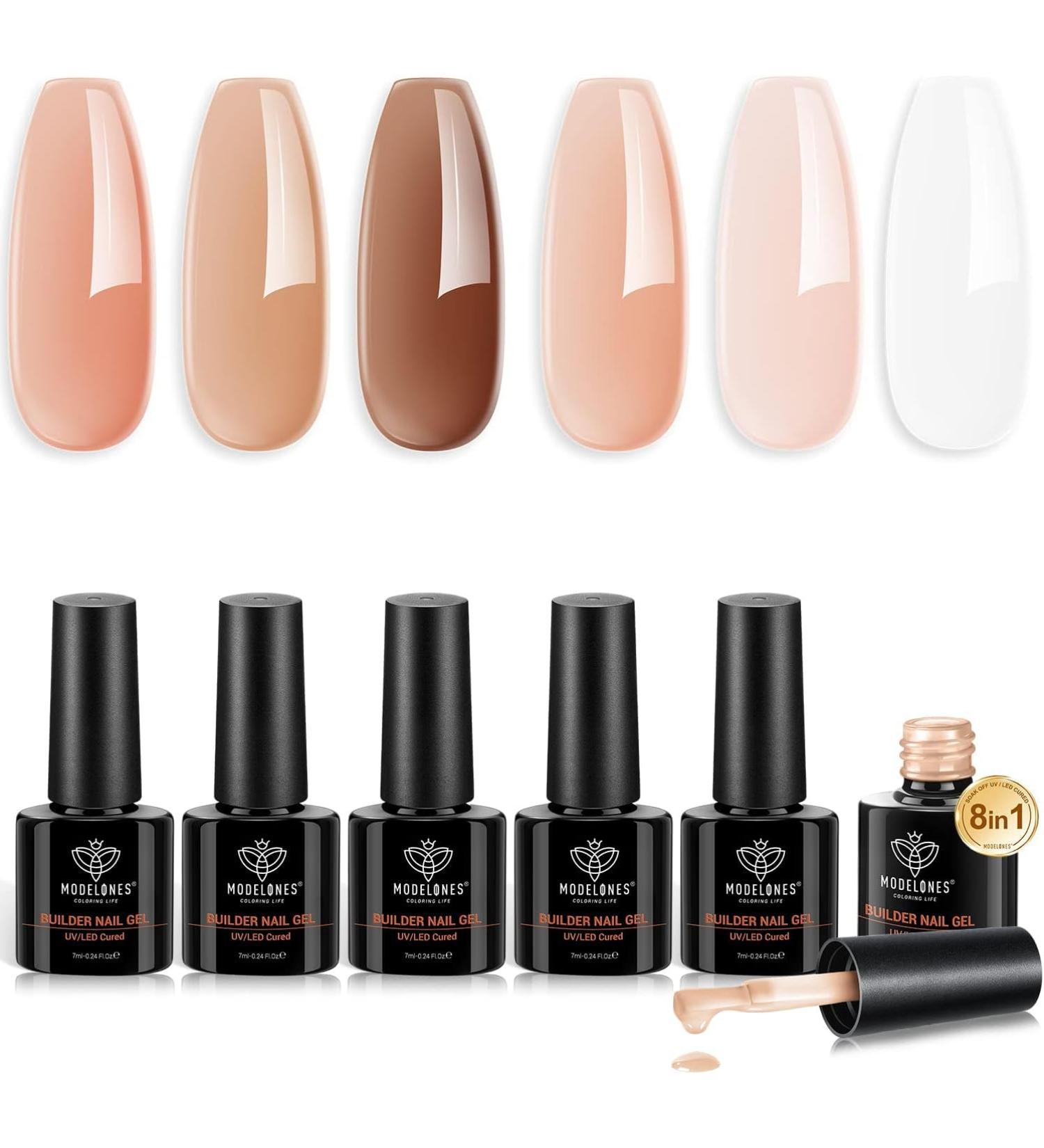 Modelones 8-in-1 Nail Builder Gel Set - 6 Colors | Hard Gel for Nail Extensions | Builder Gel in a Bottle - Buy Online on SooperMarket.com