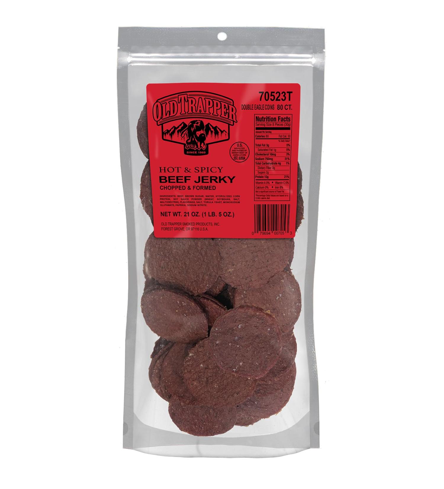 Old Trapper Hot & Spicy Double Eagle Beef Jerky | Traditional Style Real Wood Smoked | 1 Bag (80 Pieces) - Buy Online on SooperMarket.com