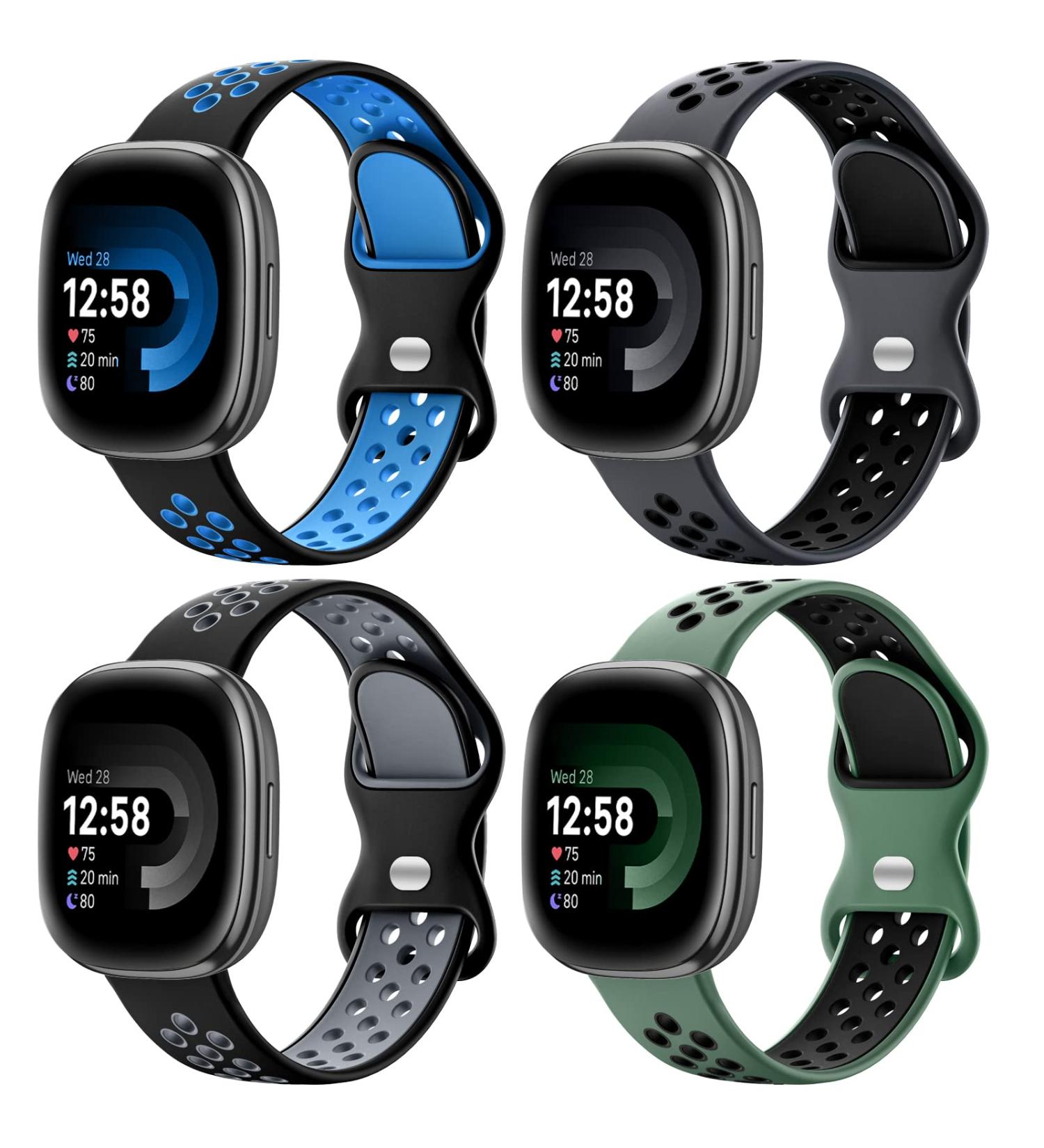 Maledan 4 Pack Sport Band for Fitbit Versa 3/Sense, Soft Replacement Wristband Set for Men and Women - Black Navy/Coal Black/Black Gray/Black Pine - Size L 7.1 - 8 - Buy Online on SooperMarket.com