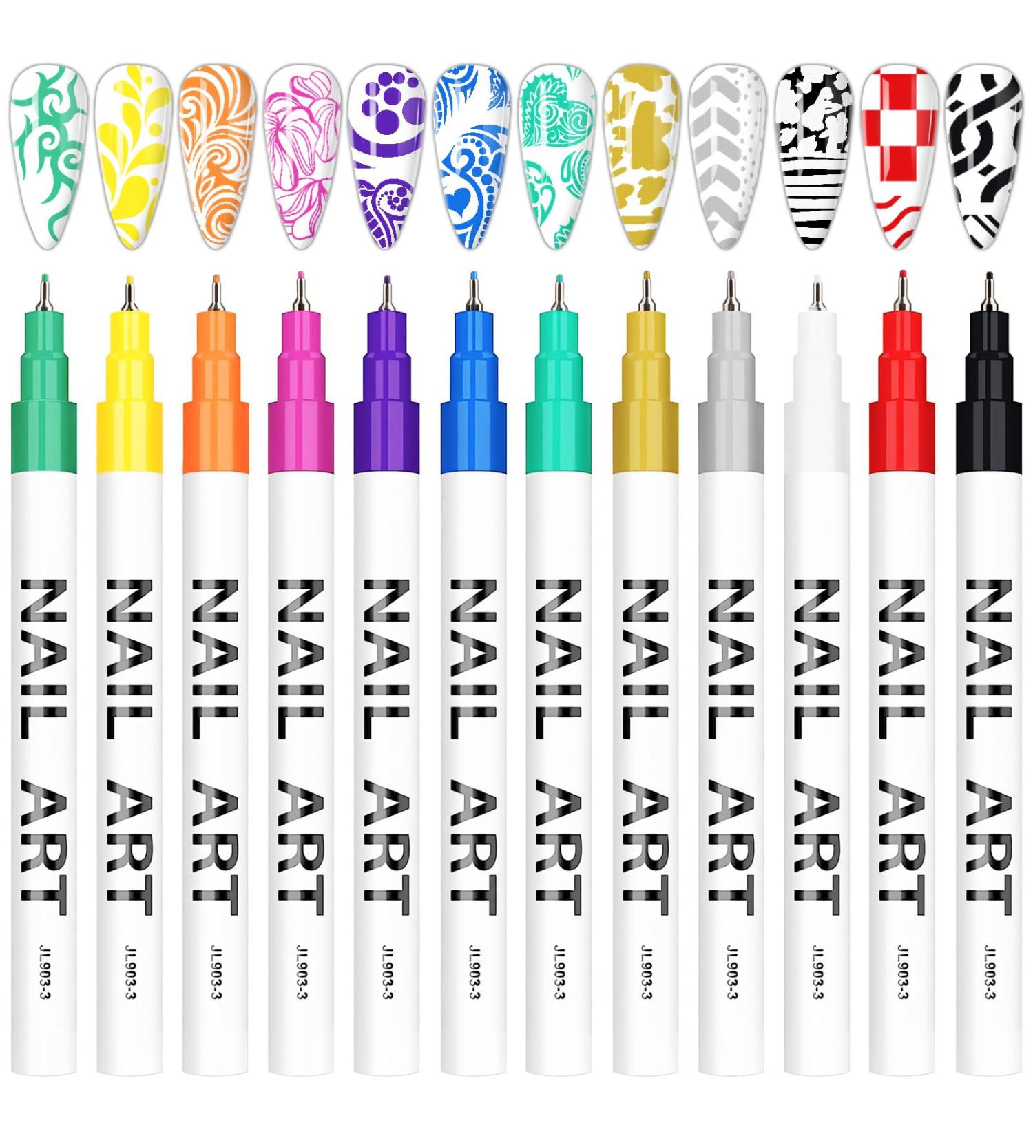 Shop 12 Color 3D Nail Art Pens Set - Kalolary Nail Polish Pens for DIY Nail Art & Manicure | International Shipping Available - Buy Online on SooperMarket.com