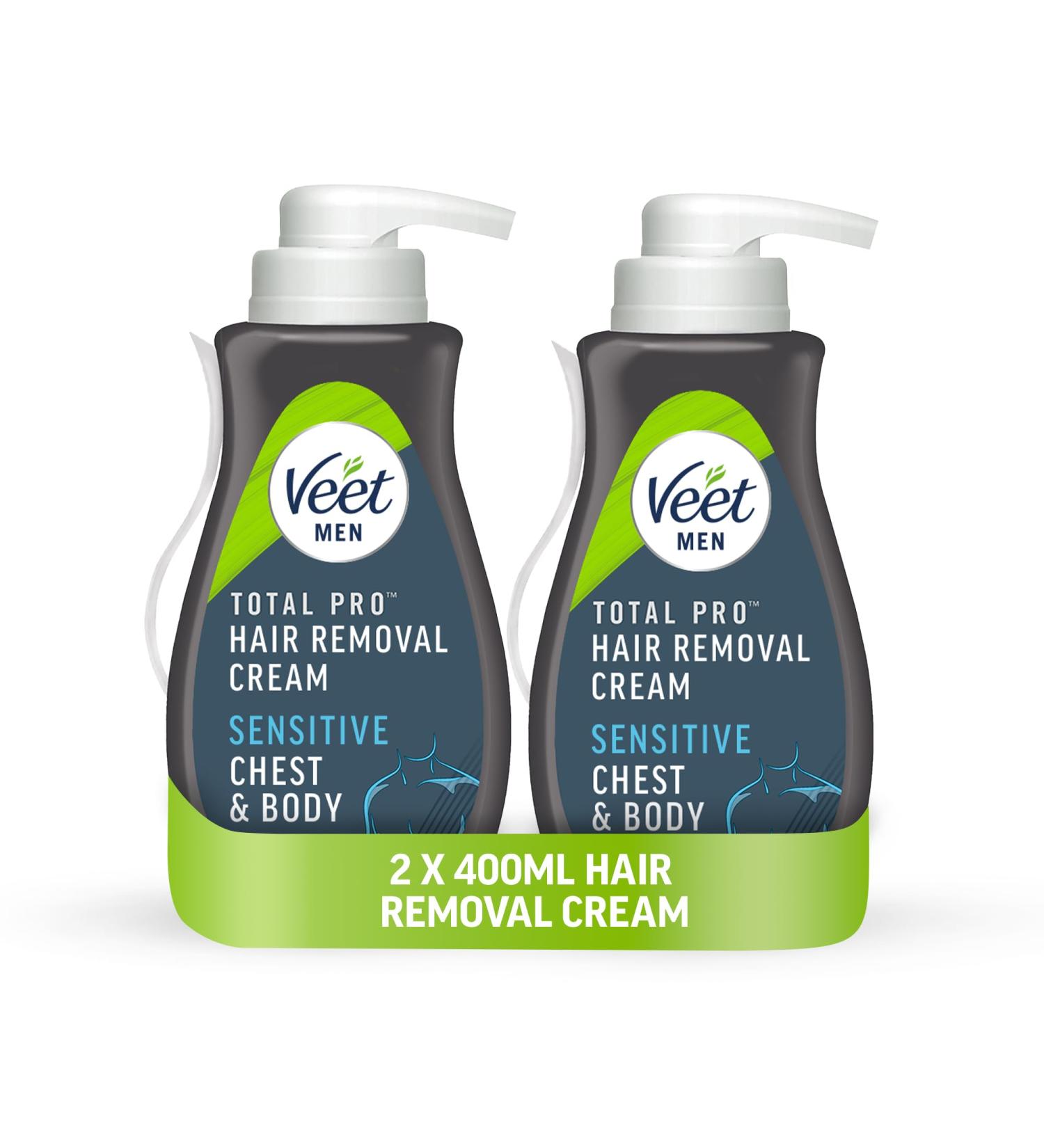 Veet Men Hair Removal Cream Chest & Body Sensitive 400ml each (pack of 2 800ml) Softer hair growth Dermatologically tested - Buy Online on SooperMarket.com