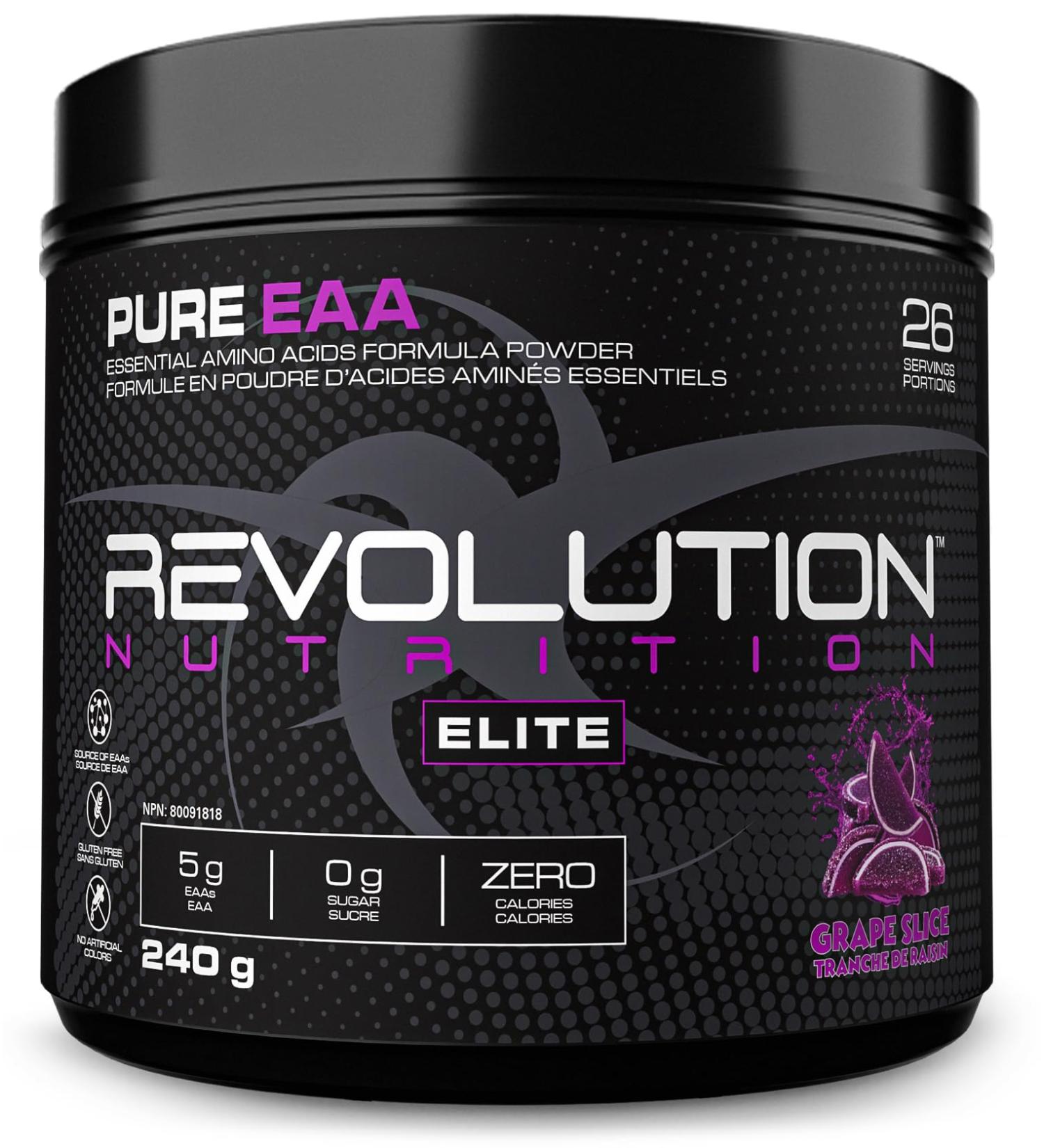 Revolution Nutrition Pure EAA Powder Essential Amino Acid Post Workout Zero Calorie Zero Sugar Gluten Free Enhanced with Electrolytes 5g EAAs 240 g 26 Servings (Grape Slice 0.53 Pound) Grape Slice 26 Servings (Pack of 1) - Buy Online on SooperMarket.com