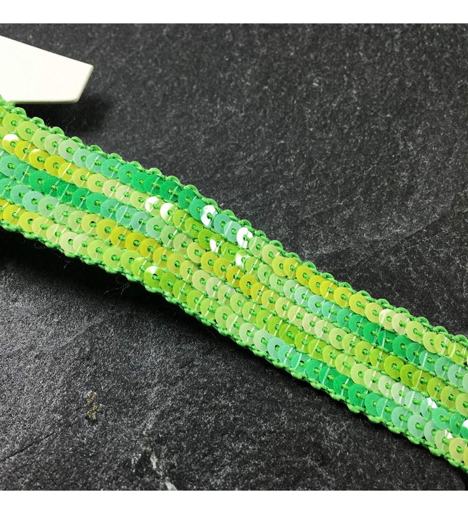 Green Multi Sequin Ribbon Trim 7/8 inch - 2 Yards | YD-TM-971 | Sparkly Embellishment for Crafts & Sewing - Buy Online on SooperMarket.com