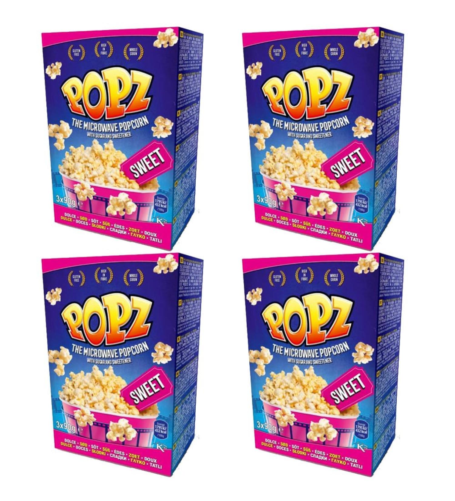 4 x (3x90g) Sweet Microwave Popcorn Whole Grain Snack Lunch Box Treat Food 2-4min Ready Meal