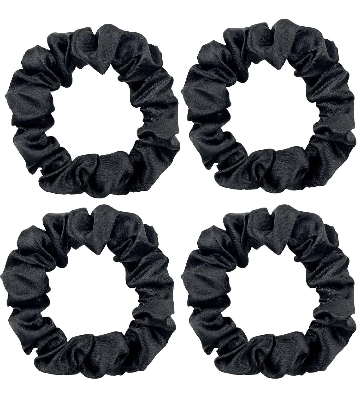 KINDOYO 4 Pieces Hair Silk Stretchy Scrunchies - Solid Color Hairbands Satin Scrunchies Elastic Bands Traceless Ponytail Holder Hair Accessories for Women Girls Black *4 - Buy Online on SooperMarket.com