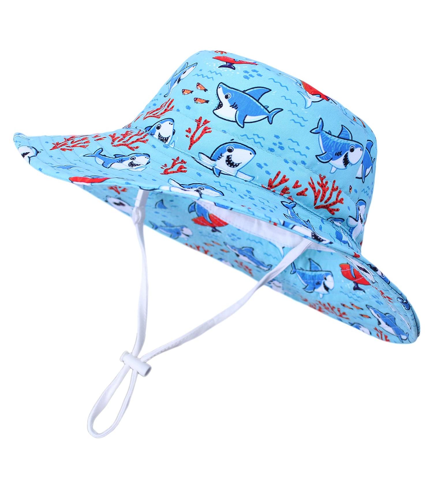 LANGZHEN Baby Girls Beach Sun Hat - Adjustable Wide Brim Toddler Kids Summer Play Hat with Chin Strap, Coral-Turquoise XL - Buy Online on SooperMarket.com