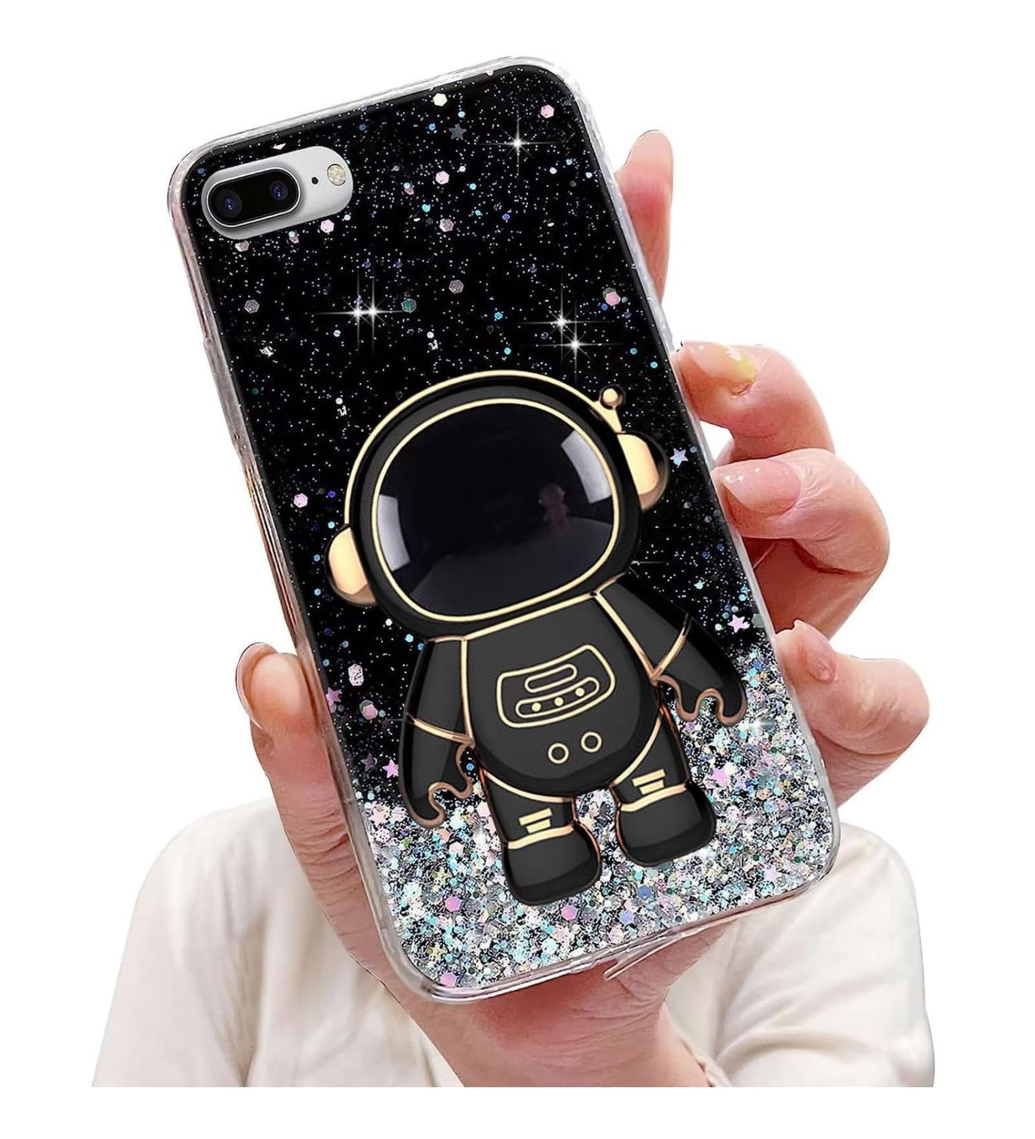 Tivenfezk Nadoli for iPhone 7 Plus/8 Plus - Astronaut Hidden Stand Shell Caricature Glitter Soft Silicone Bling Transparent Protective Cover - Black - Buy Online on SooperMarket.com