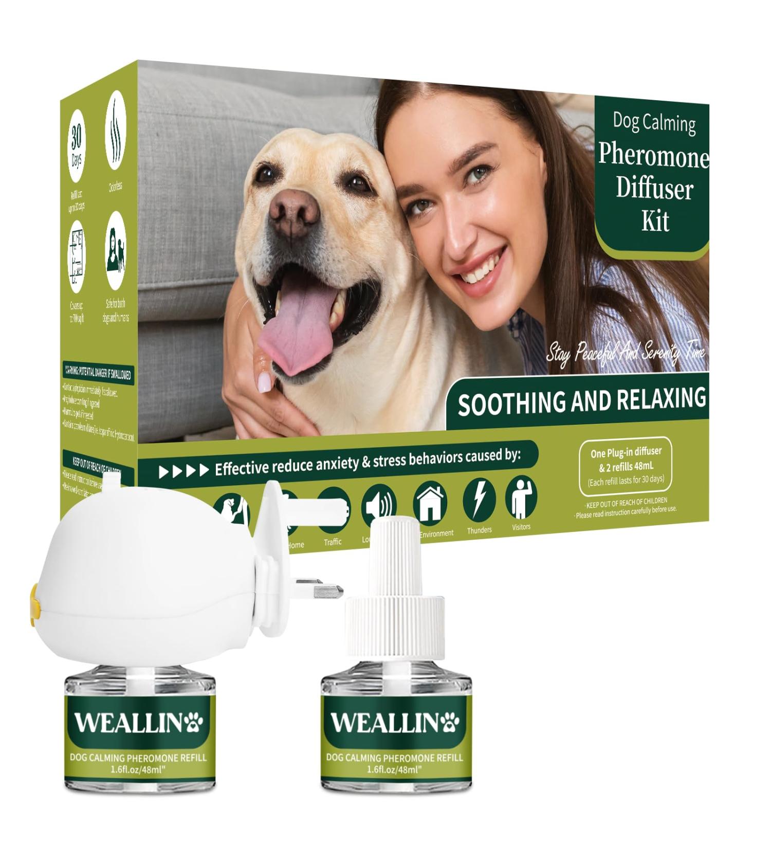 WEALLIN Calming Diffuser for Dogs Anxiety Relief 3-in-1 Dog Calming Plug In with 1 Diffuser +2 Refill 48ml Vial for 60-Day Use Calming Dog and Anxiety Relief Dog 1 diffuser 2 refills - Buy Online on SooperMarket.com