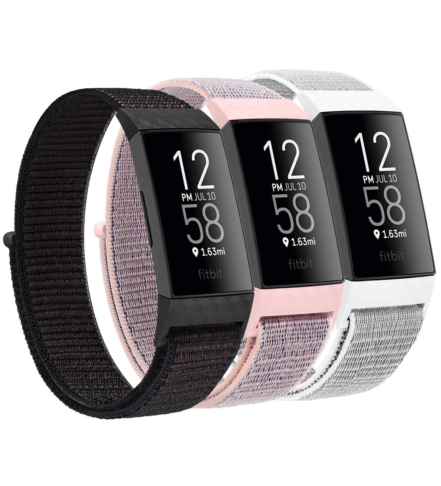Adjustable Nylon Bands for Fitbit Charge 4/3/3 SE - Soft Breathable Sport Replacement Wristbands in Black Sand, Pink Sand, Seashell - Buy Online on SooperMarket.com