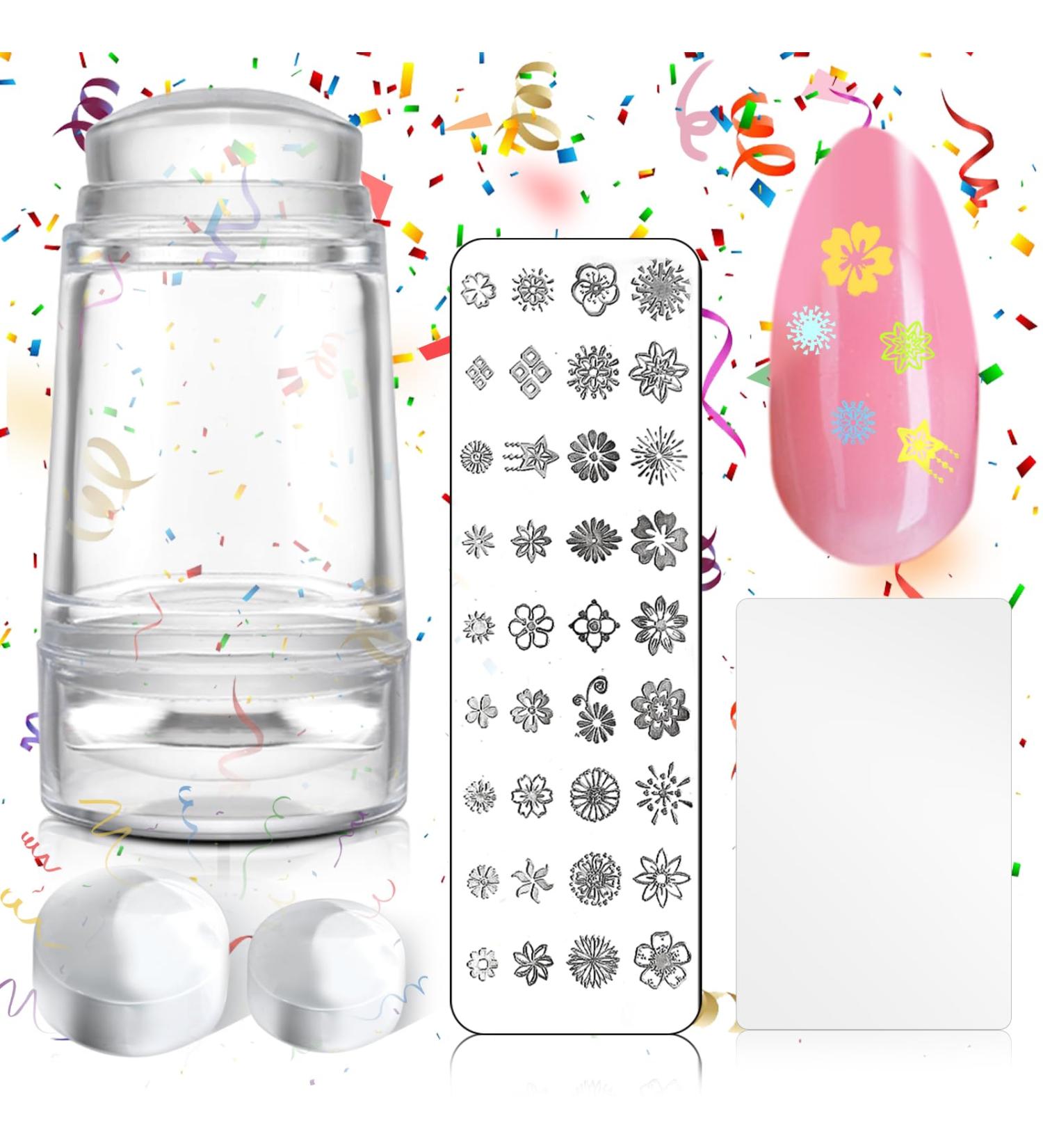 Nail Art Stamper Set - 1 Pc Silicone Nail Art Stamper with 2 Pcs French Nail Stamper Head 1 Nail Stamping Plate and 1 Scraper Manicure Tools Kit for Home Salon DIY Nail Art Decor - Buy Online on SooperMarket.com