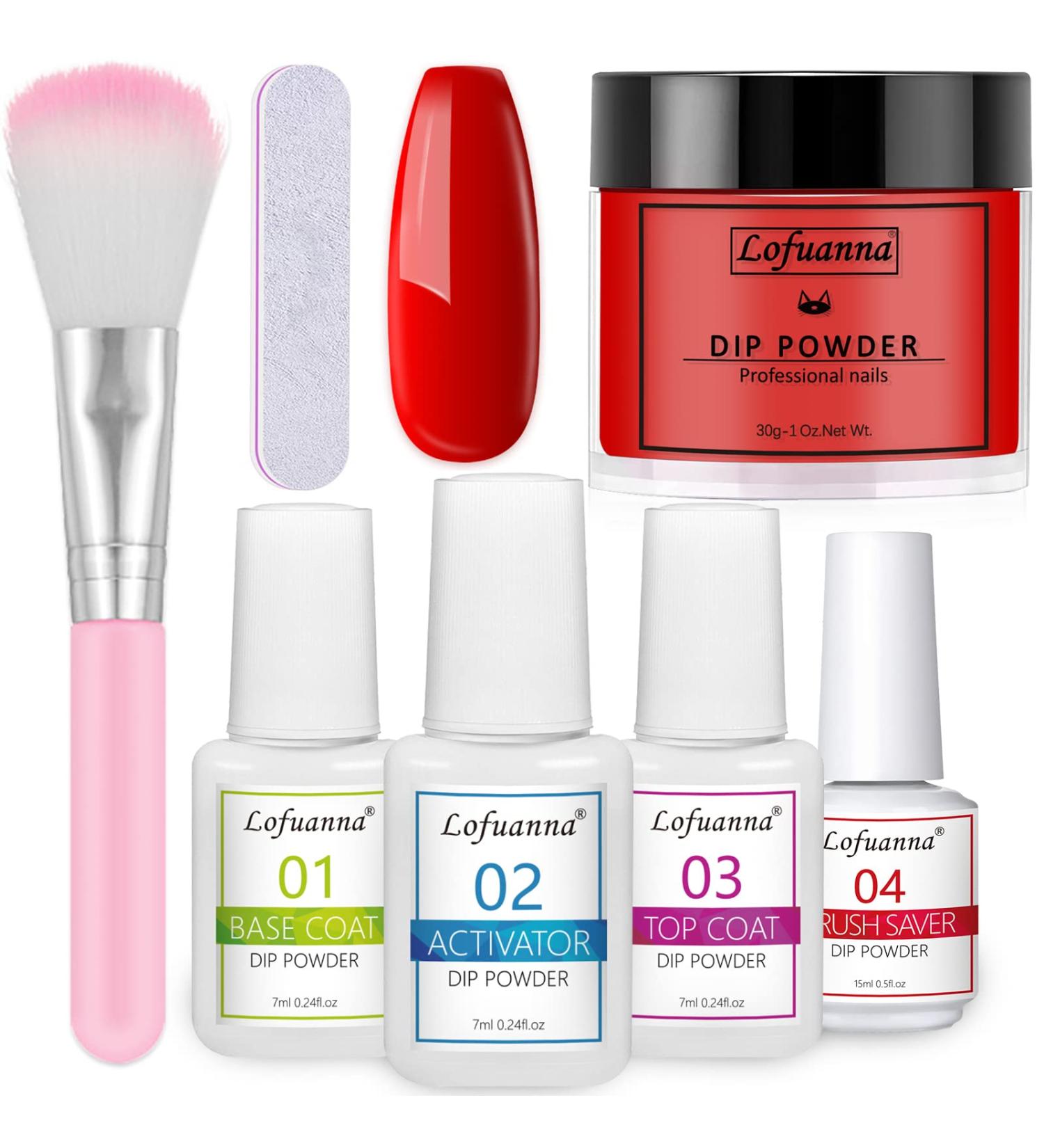 Lofuanna Dip Powder Nail Kit Starter-Red Nail Dipping Powder with Base&Top Coat&Activator&Brush Saver No UV/LED Needed DIY French Nail Art Manicure Easy to Apply for Home or Salon Use 015 - Buy Online on SooperMarket.com