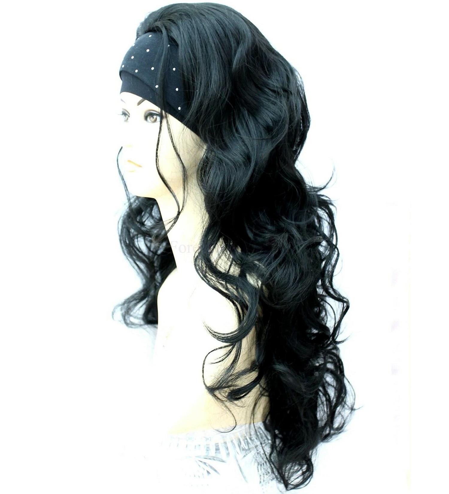 Forever Young Ladies Extra Long Black Wavy Style Half Wig