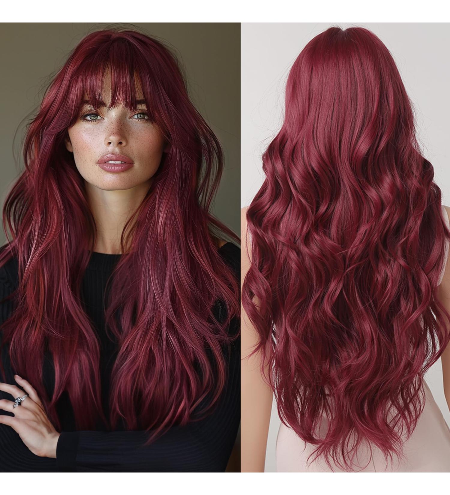 Long Natural Wave Red Wigs for Women | Cosplay Party Synthetic Hair Wigs with Bangs - Shop Internationally! - Buy Online on SooperMarket.com