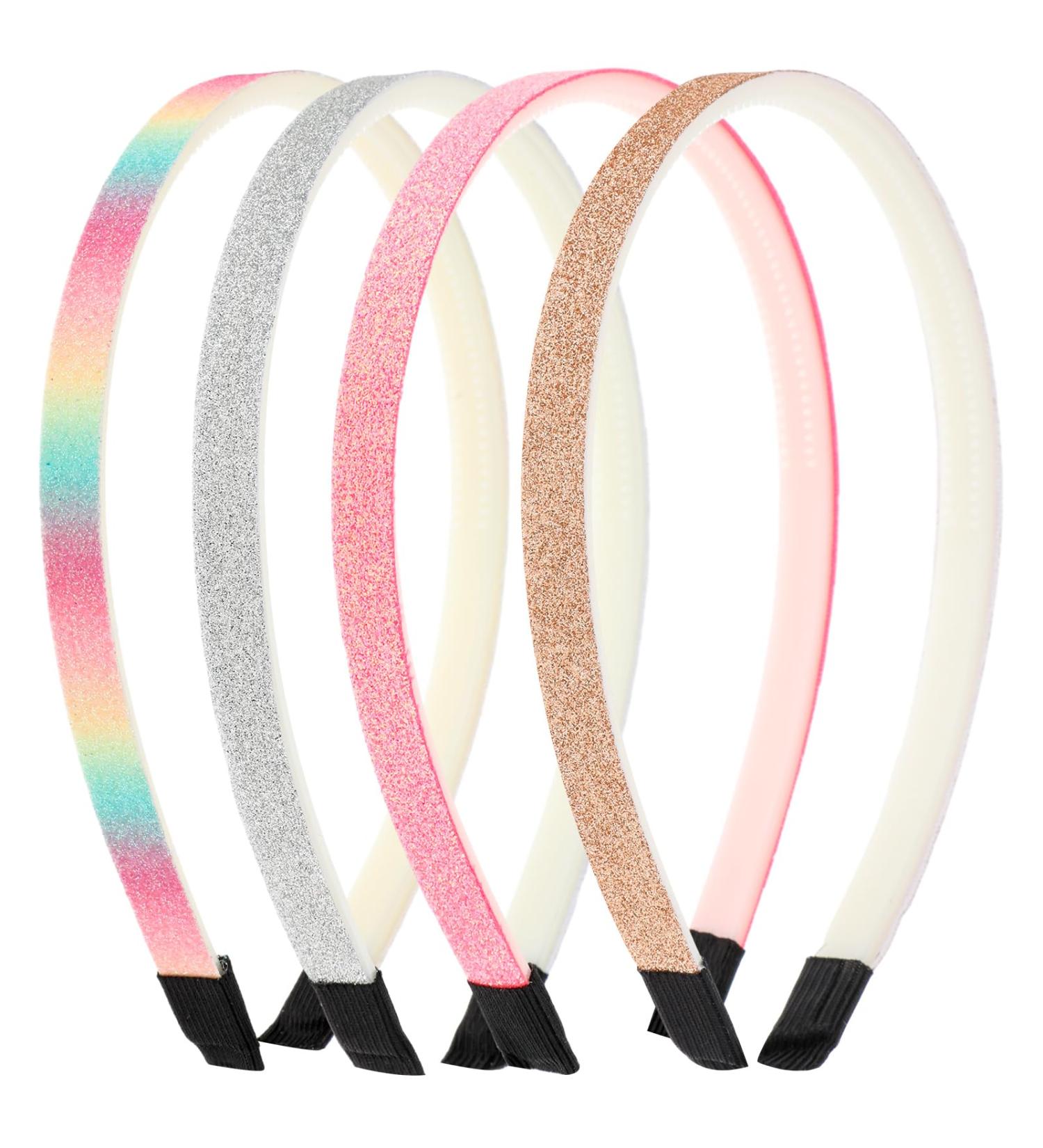 WLLHYF Glitter Headband 4pcs Plastic Sparkly Cute Non Slip Chunky Hairbands Thick Bling Confetti Rainbow Hair Bands with Teeth Little Girls Colorful Hair Accessories (Solid color - black tail) - Buy Online on SooperMarket.com