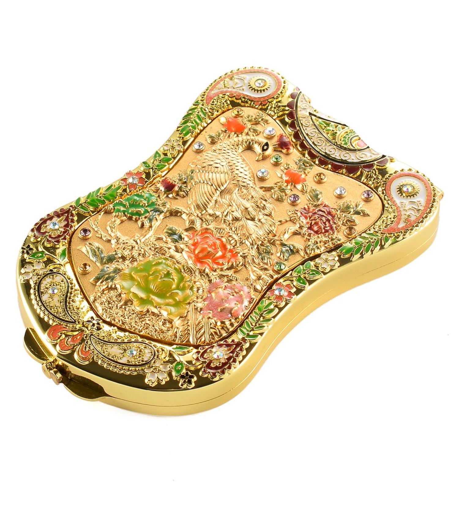 Jinvun Antique-Like Gold Peacock Compact Mirror - Durable Travel Purse Makeup Mirror | Vintage Design, Shield Shape, Magnification | Unique Jewellery Gift - Buy Online on SooperMarket.com
