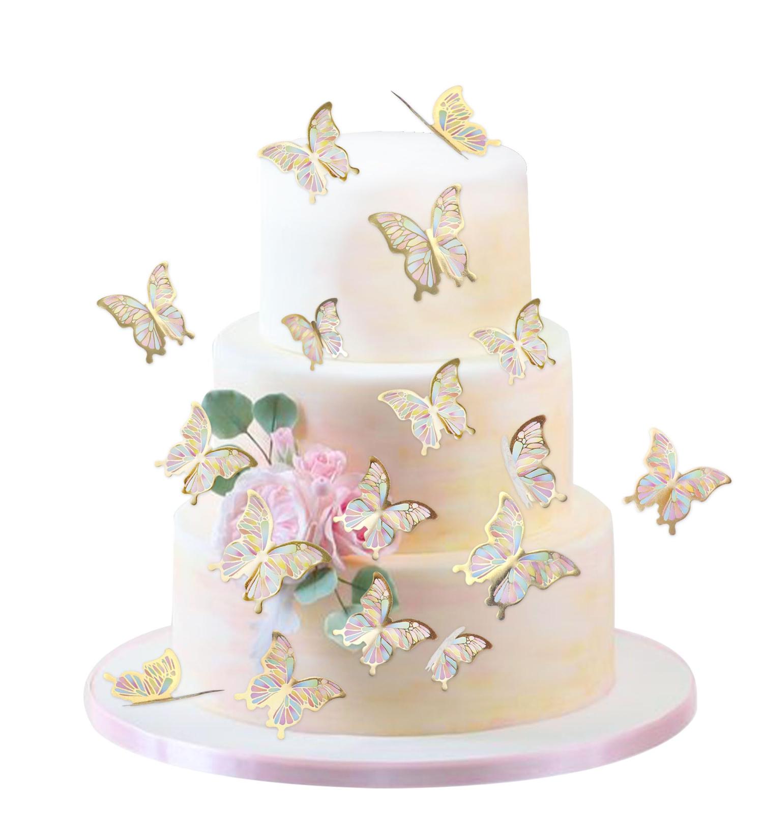 Blumomon 30pc 3D Butterfly Cake Toppers - Gold Rimmed Decorations for Weddings Baby Showers Birthdays & Parties - Buy Online on SooperMarket.com