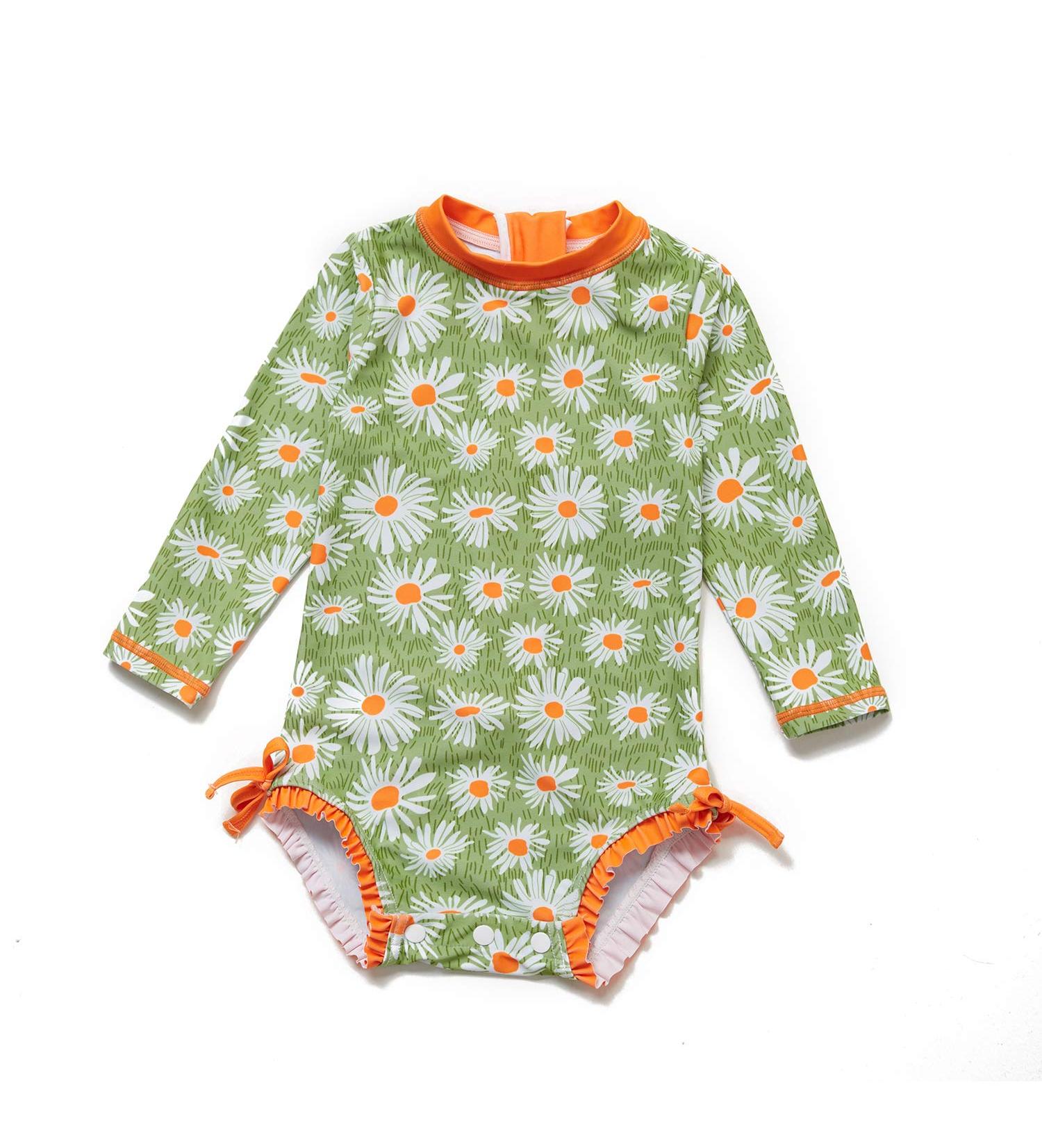 BONVERANO Baby Girls Swimsuit | Toddler Long-Sleeve Zipper One Piece Swimwear | UPF 50+ Sun Protection | 2-3 Years Daisy - Buy Online on SooperMarket.com