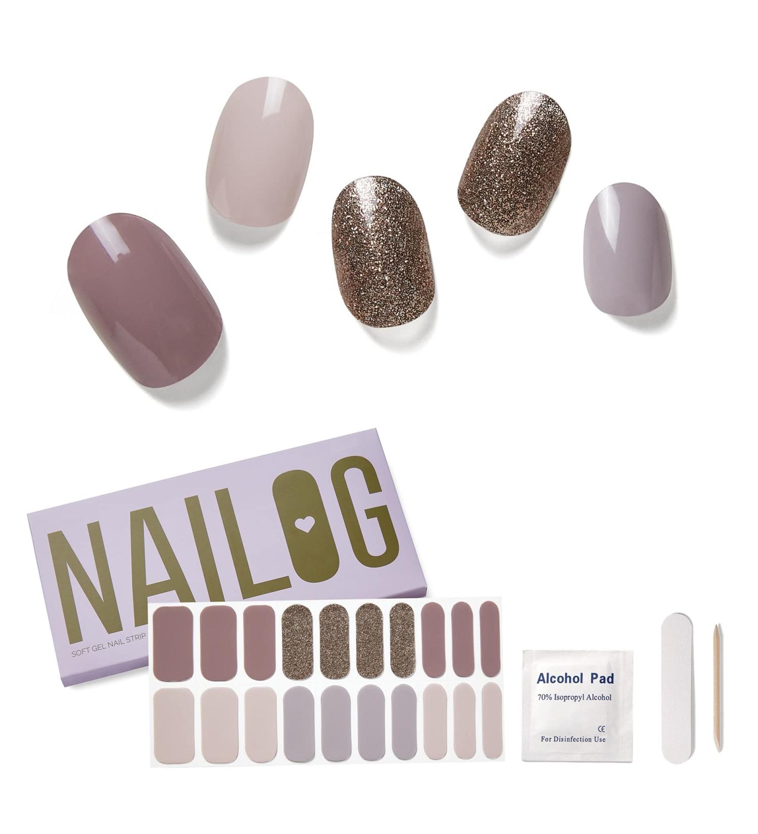 NAILOG Semi Cured Nail Strips - Long Lasting Gel Nail Stickers | Buy 3 Get 1 UV Lamp | Salon-Quality Extra-Long Wraps with Glossy Finish (20 Pieces) - Buy Online on SooperMarket.com