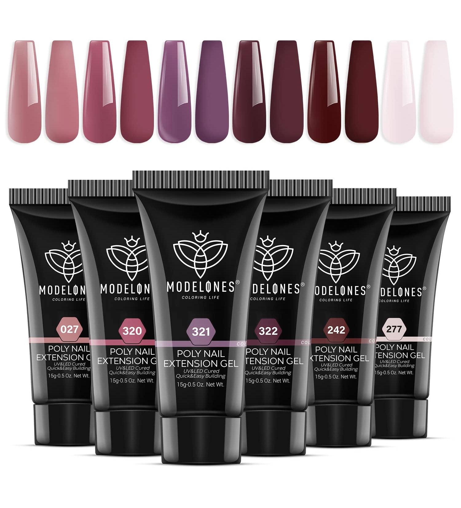 Modelones Polygel Nail Set - 6 Colors (Nude Pink Purple) | Quick Extension & Nail Art for Starters | Elegant Purple 15ml - International Shipping - Buy Online on SooperMarket.com